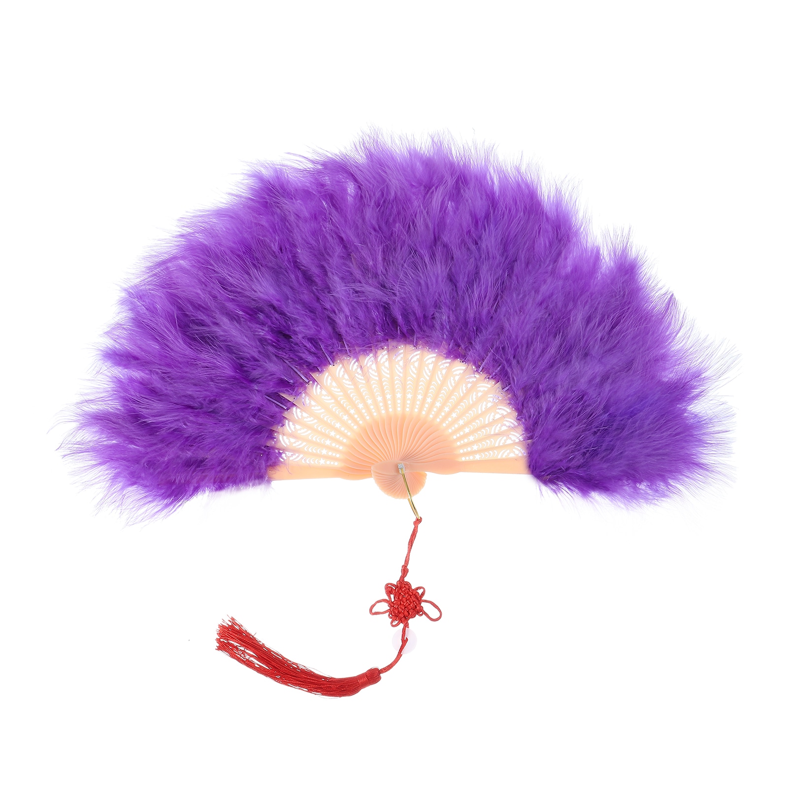 Unique Bargains Feather Hand Fan Purple Vintage Folding Fan with Chinese Knots Feather Fan Handheld for Halloween Party Wedding Dancing Decoration