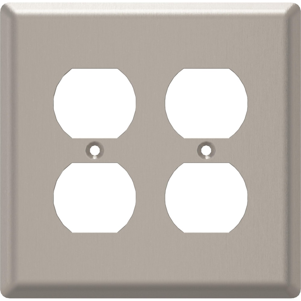 Simple Square 2-Gang Standard Size Satin Nickel Steel Indoor Duplex Wall Plate | - Style Selections W45070-SN-CP
