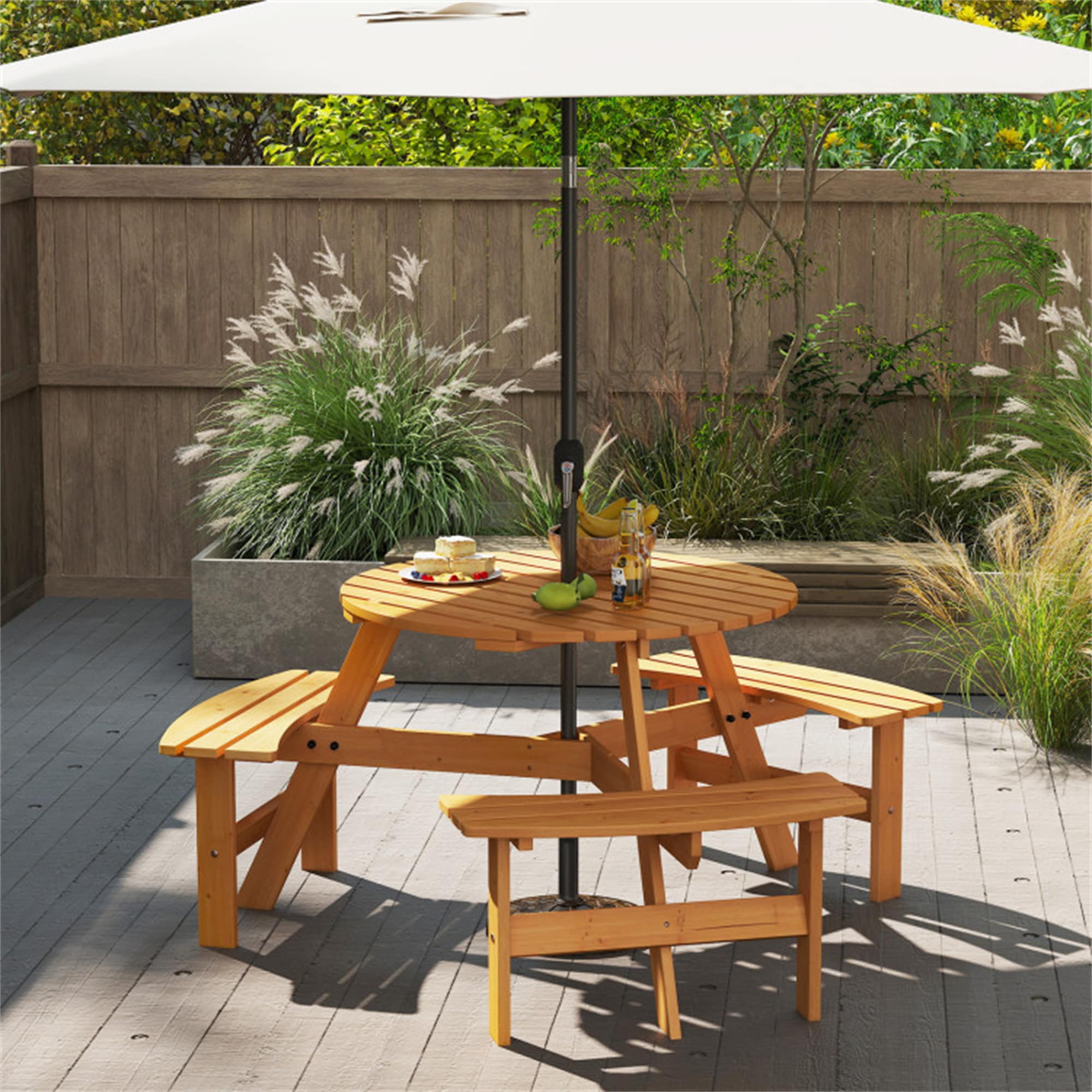 BABOOM BOM-P185172-OR 36-in Yellow wood Round Picnic Table