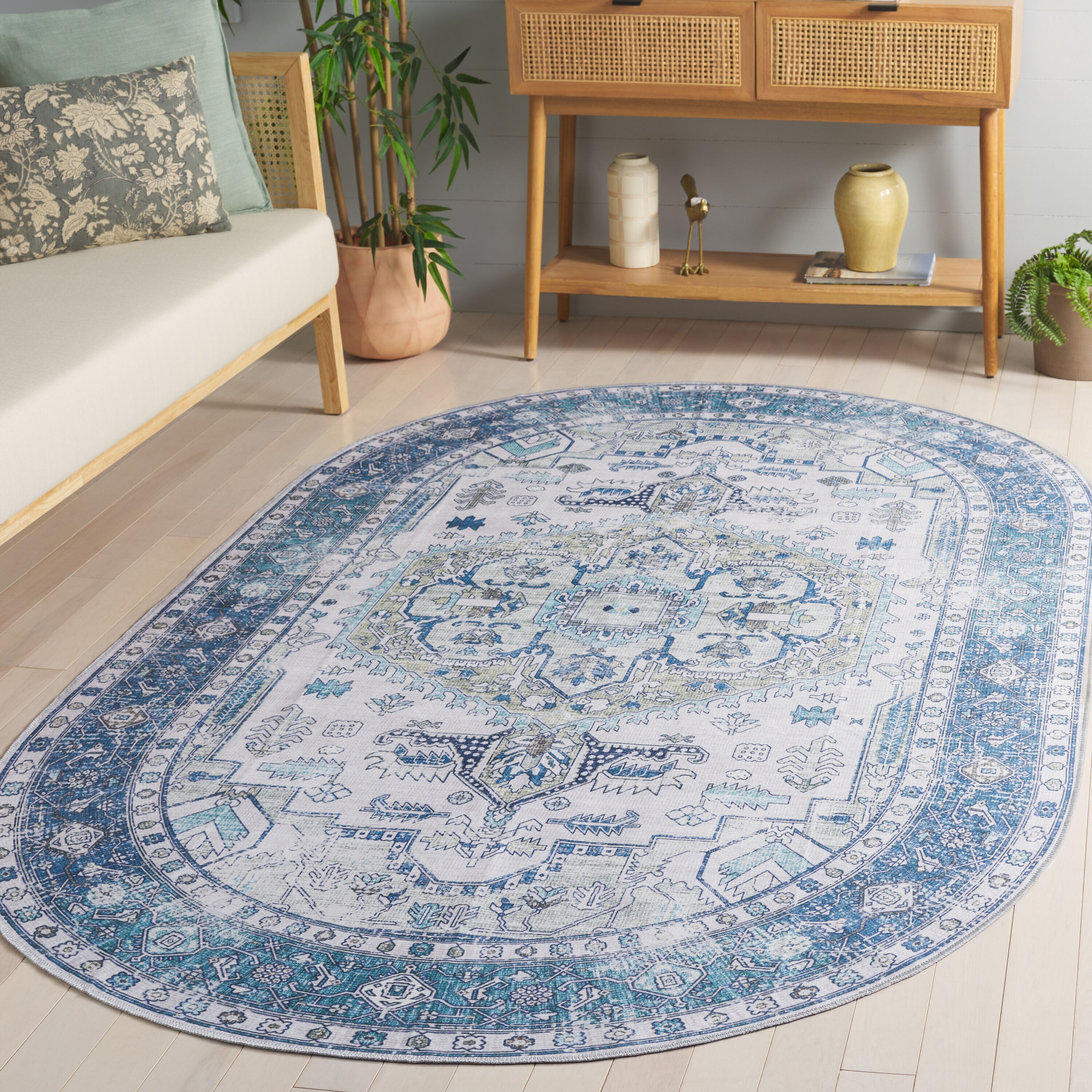 Arizona 105B Beige Blue 5ft x 8ft Traditional Rug