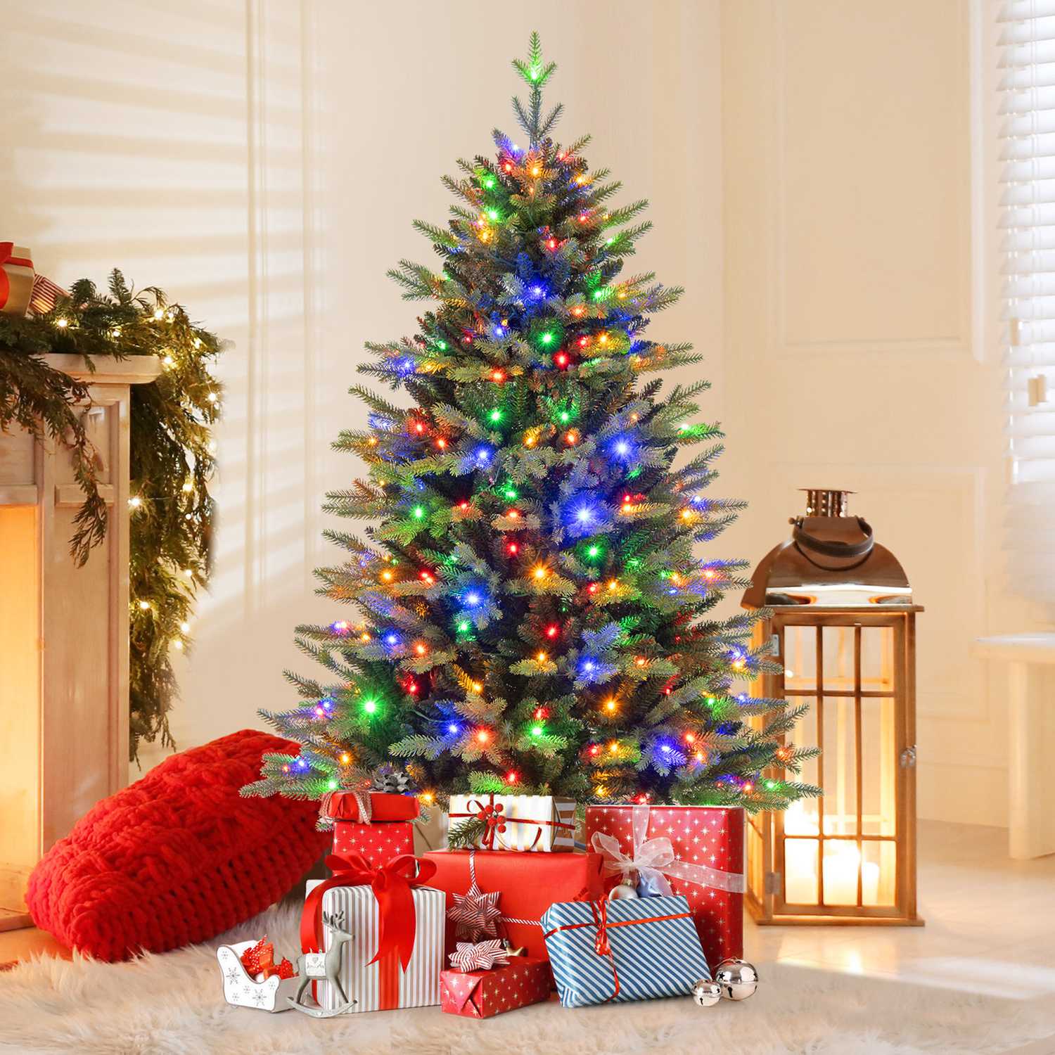 Costway CSHY000638 5 FT Pre-Lit Christmas Tree Hinged with 250 Multi-color Lights and 844 Branch Tips