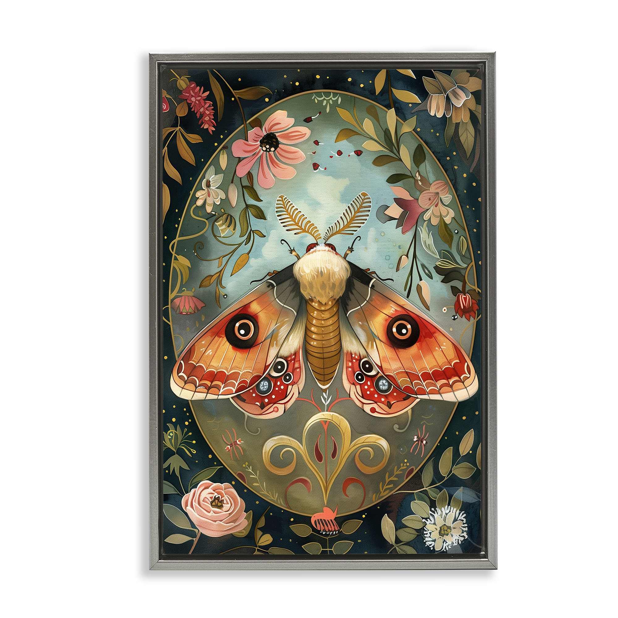 Stupell Industries BT-885-FFL-20X30 Ornate Bordered Victorian Moth Floating Frame design by The Dutch Lady