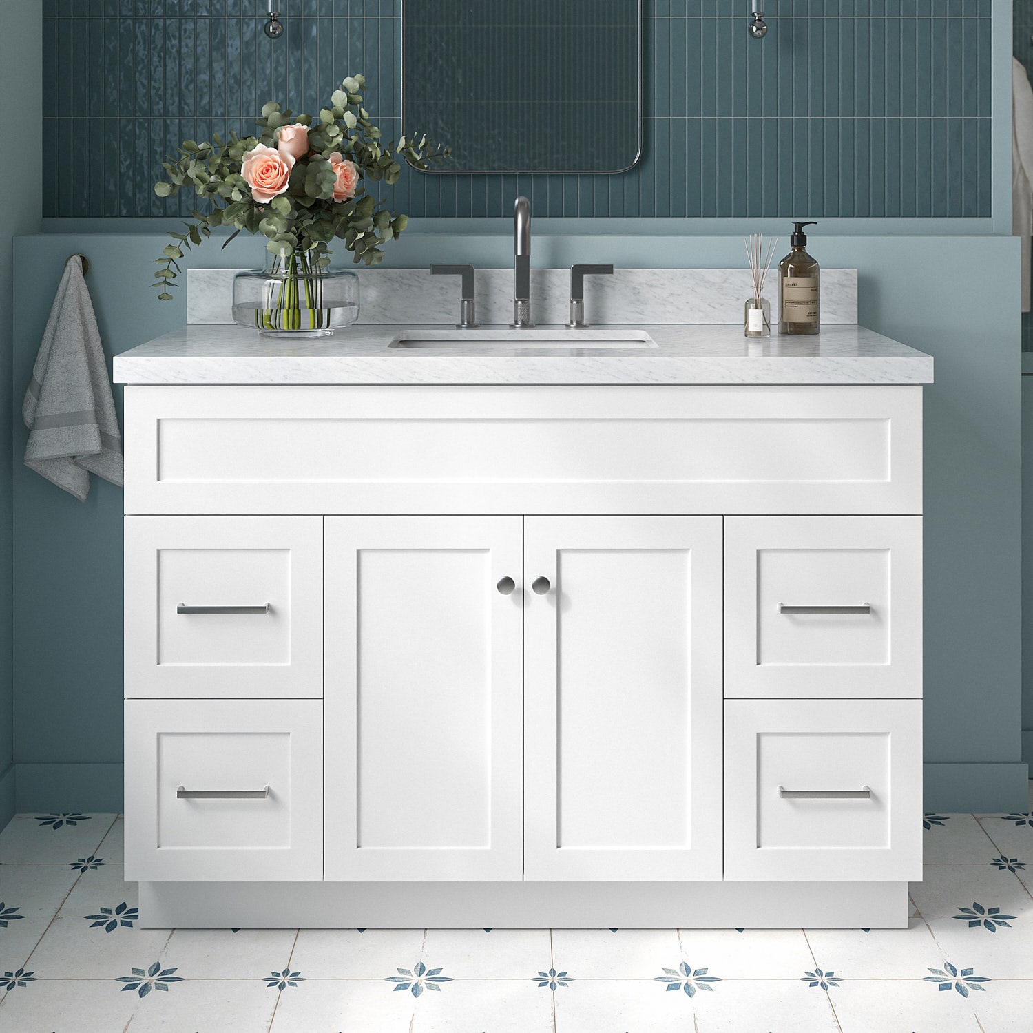ARIEL F049SCWRVOWHT Hamlet 48-in White Undermount Single Sink Bathroom Vanity with Carrara White Marble Marble Top
