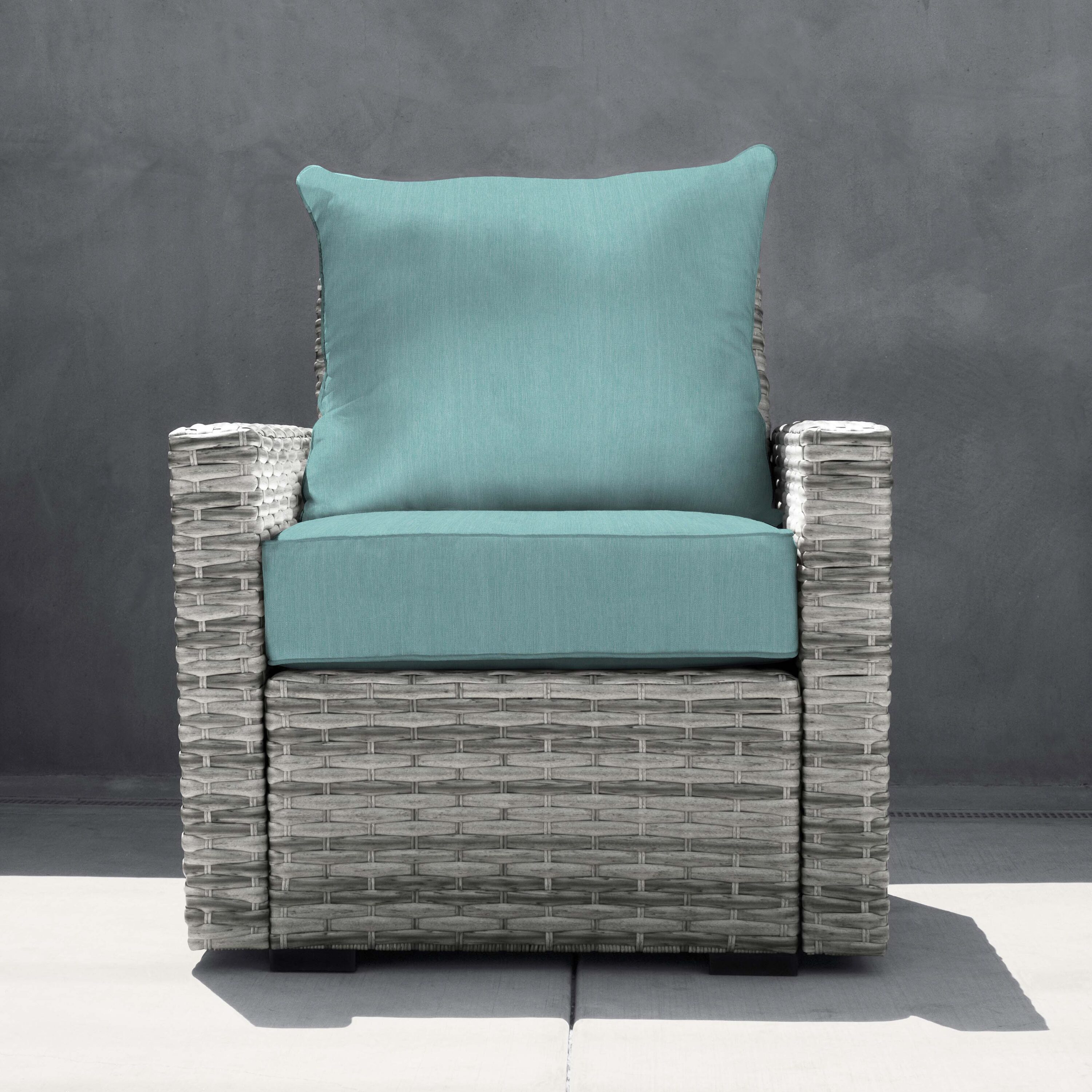 Textured Solid Coastal Blue Outdoor Deep Seating Chair Cushion Set