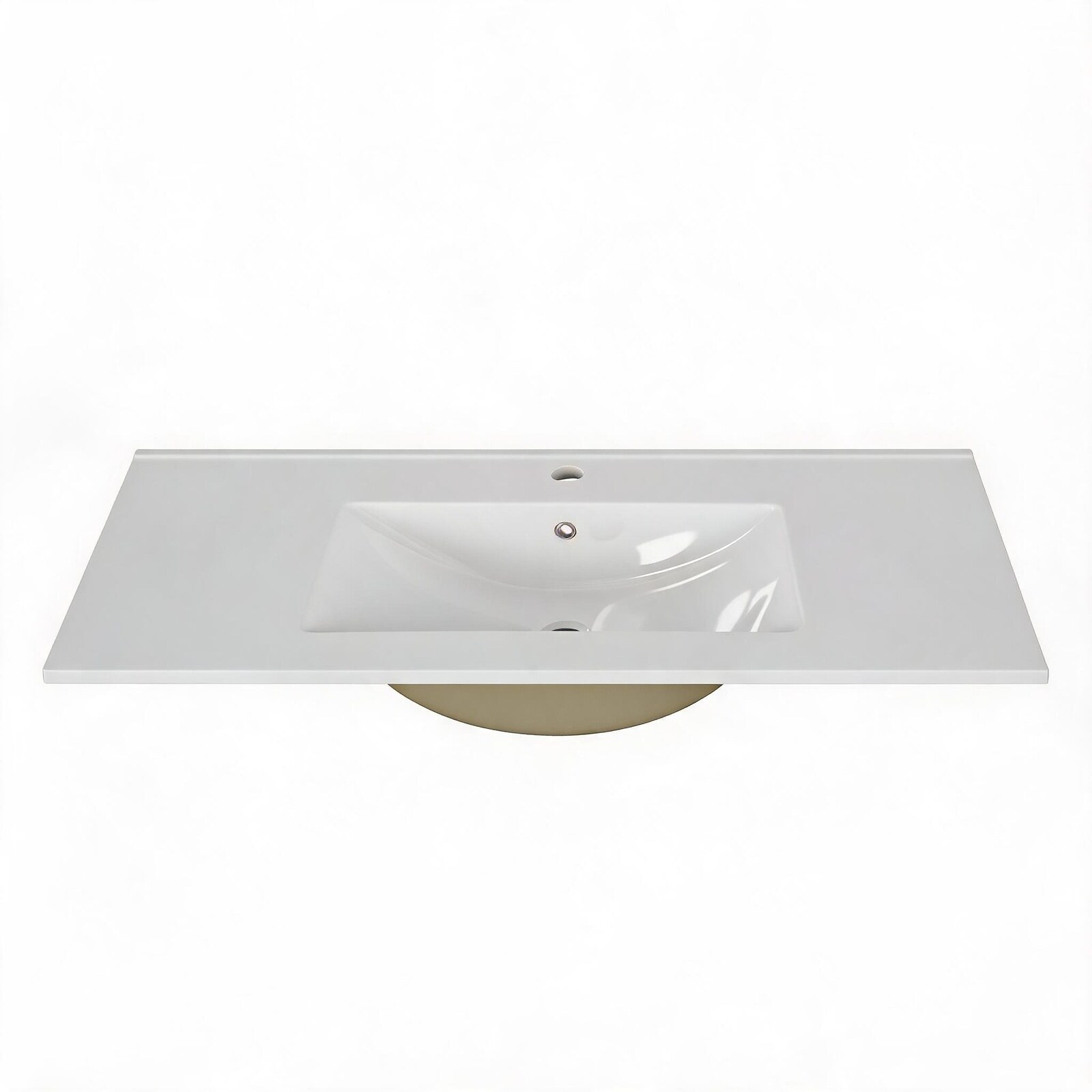 LIVACA - 39 inch White Ceramic Bathroom Sink with Pre-Drilled Faucet Hole and Modern Minimalist D...