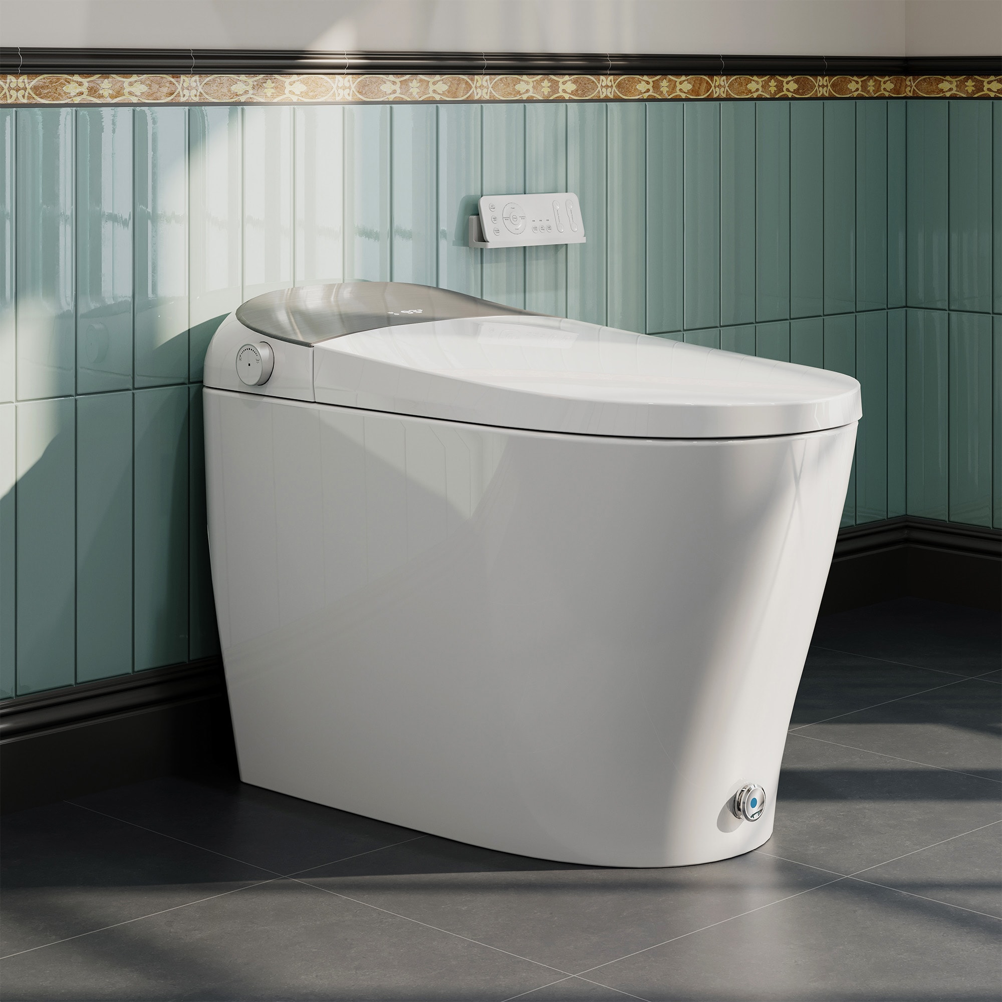 HOROW White (Auto Open/Close) Single Elongated Standard Height Smart Soft Close 1-piece Bidet 12-in Rough-In 1.28 GPF