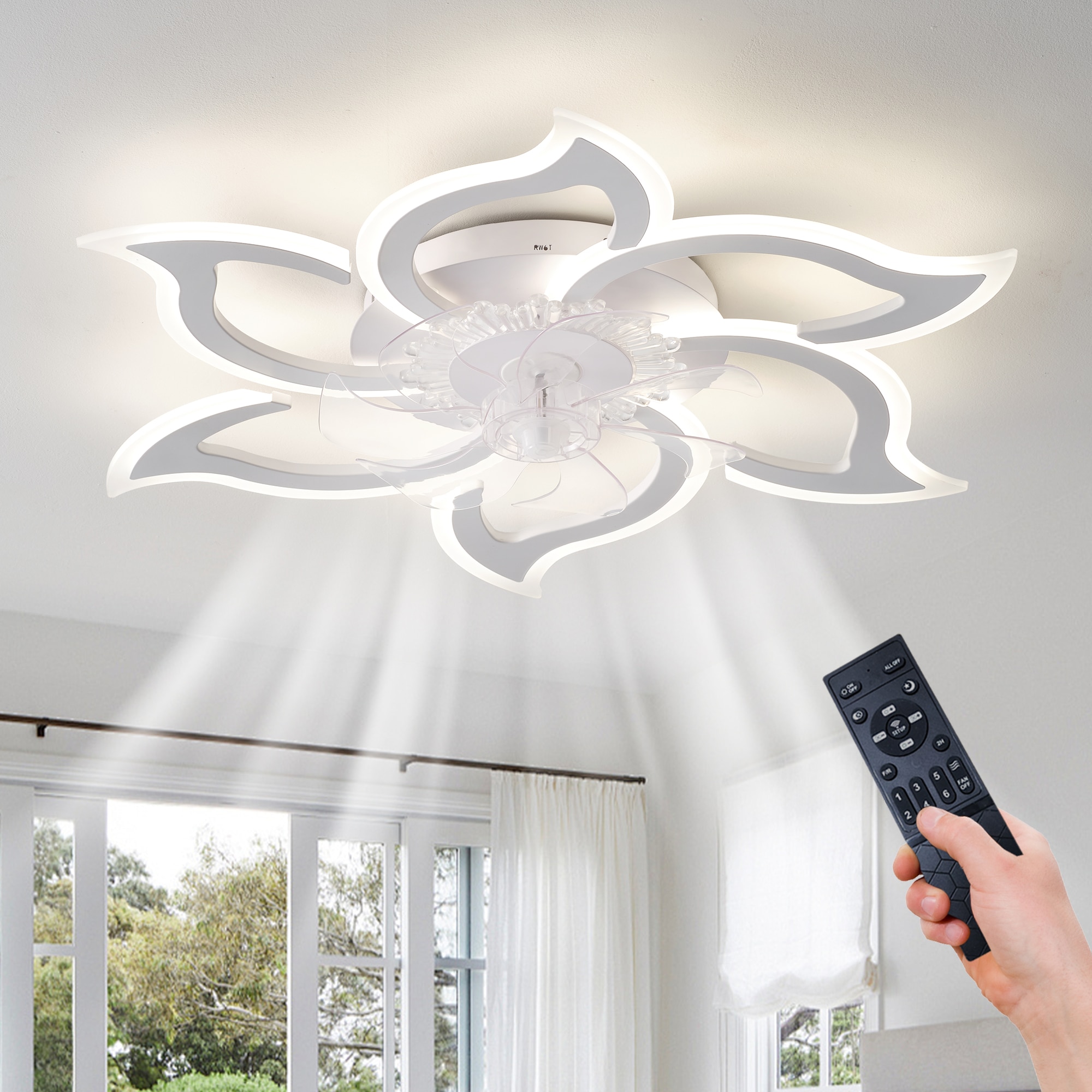 32.6In White Ceiling Fan with Lights Remote Control 3 Color Temperatures 6 Gear wind Speed Fan Light