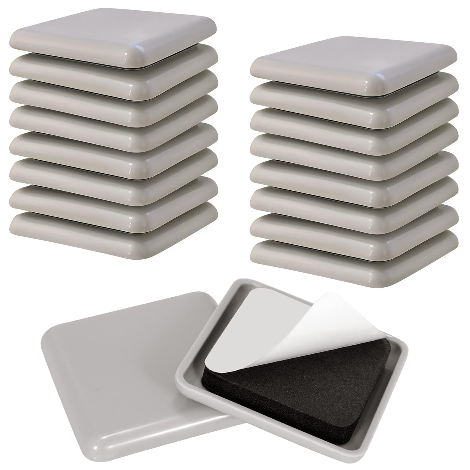 Linder Group Inc Furniture Sliders for Carpet and Hardwood Floors 16 Pack 2 Inch Square Self Stick Pads for Moving Sofas Chairs Tables Beds Cabinets Protects