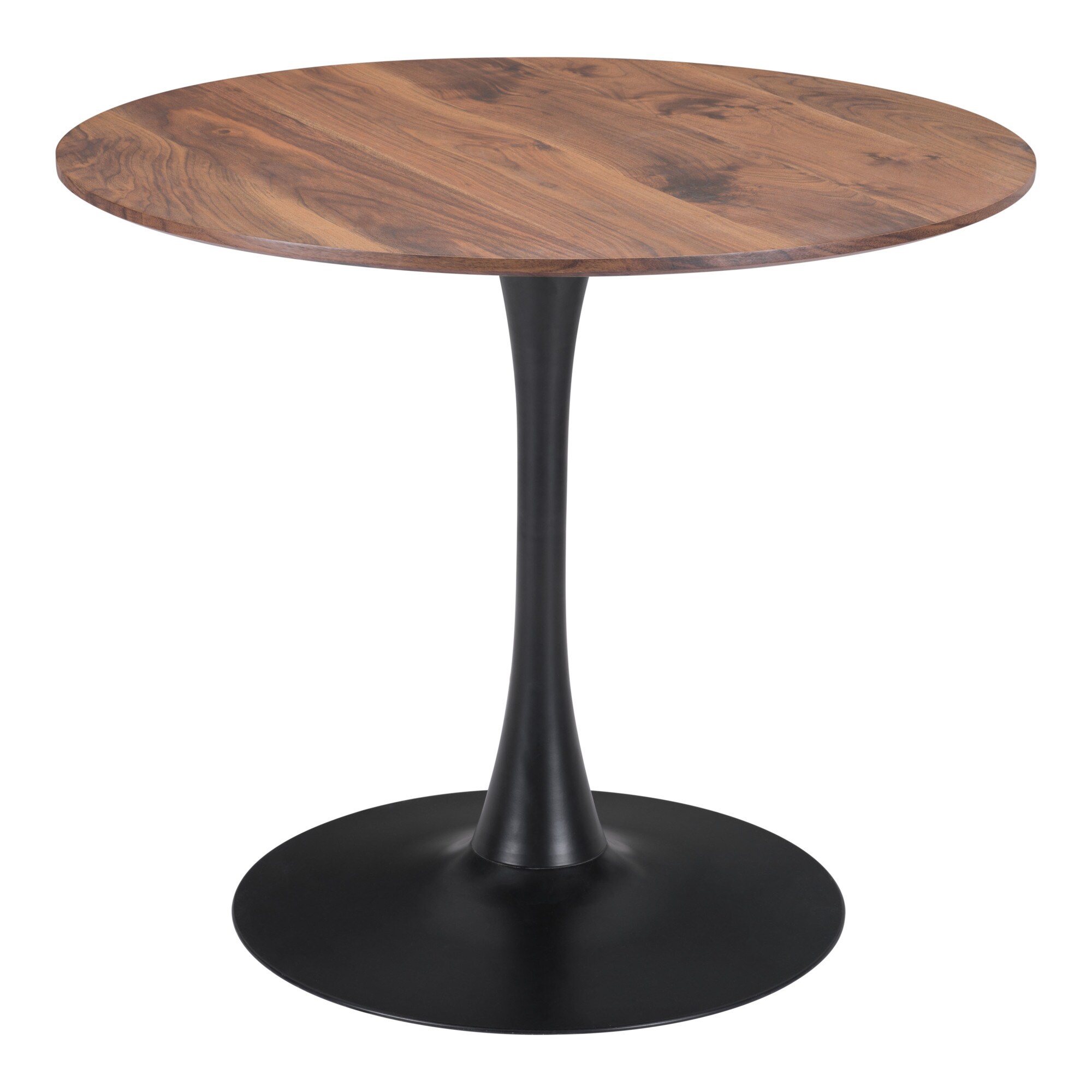 ZUO 101567 Brown Black Round Contemporary/Modern Dining Table, Composite with Powder Coated Metal Pedestal Base 35.4-Inches L x 30.3-Inches H