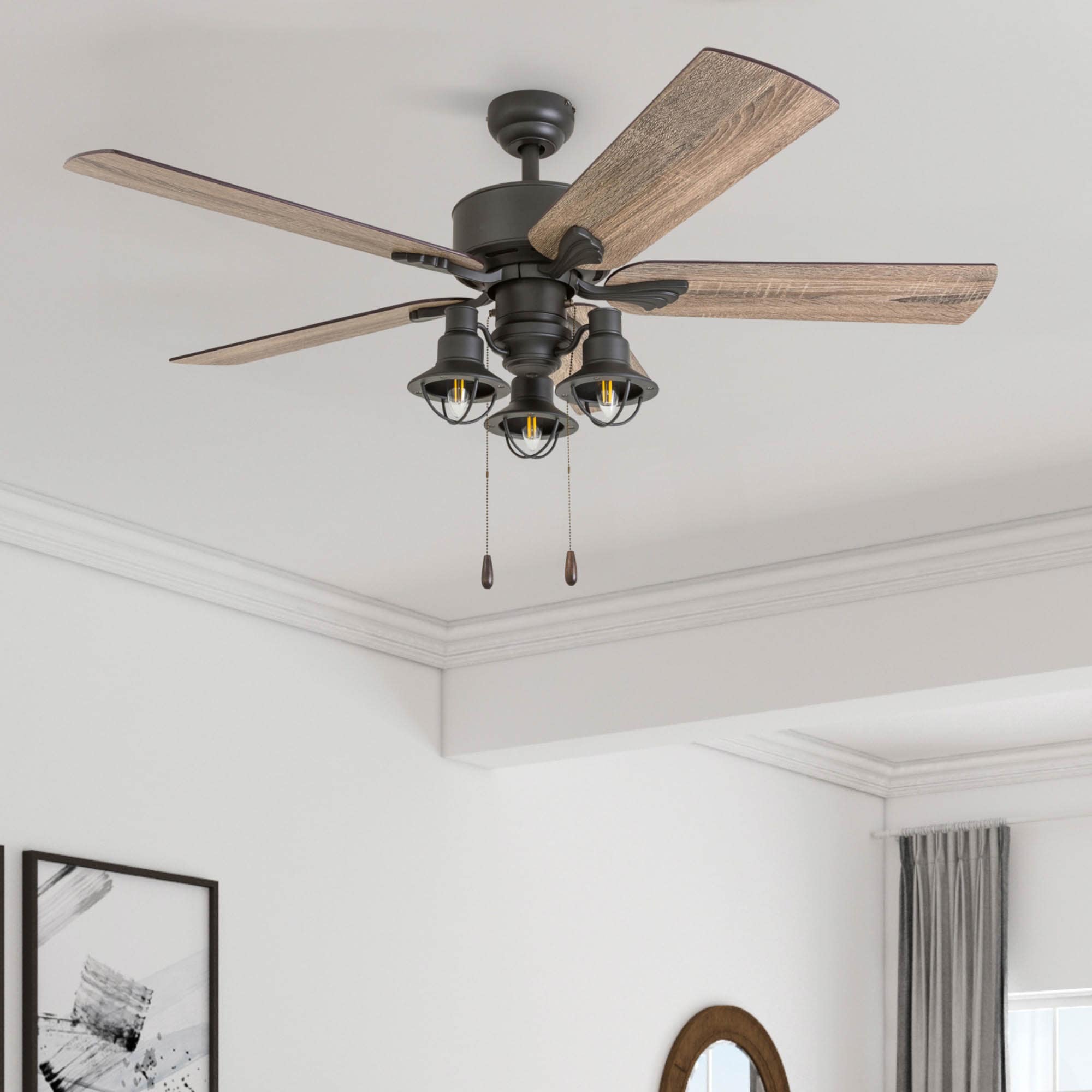 Prominence Home 50651-26 Marlow 52-in Downrod or Flush Mount Aged Bronze with Barnwood/Tumbleweed Blades Ceiling Fan With Light ( 5 -Blade )