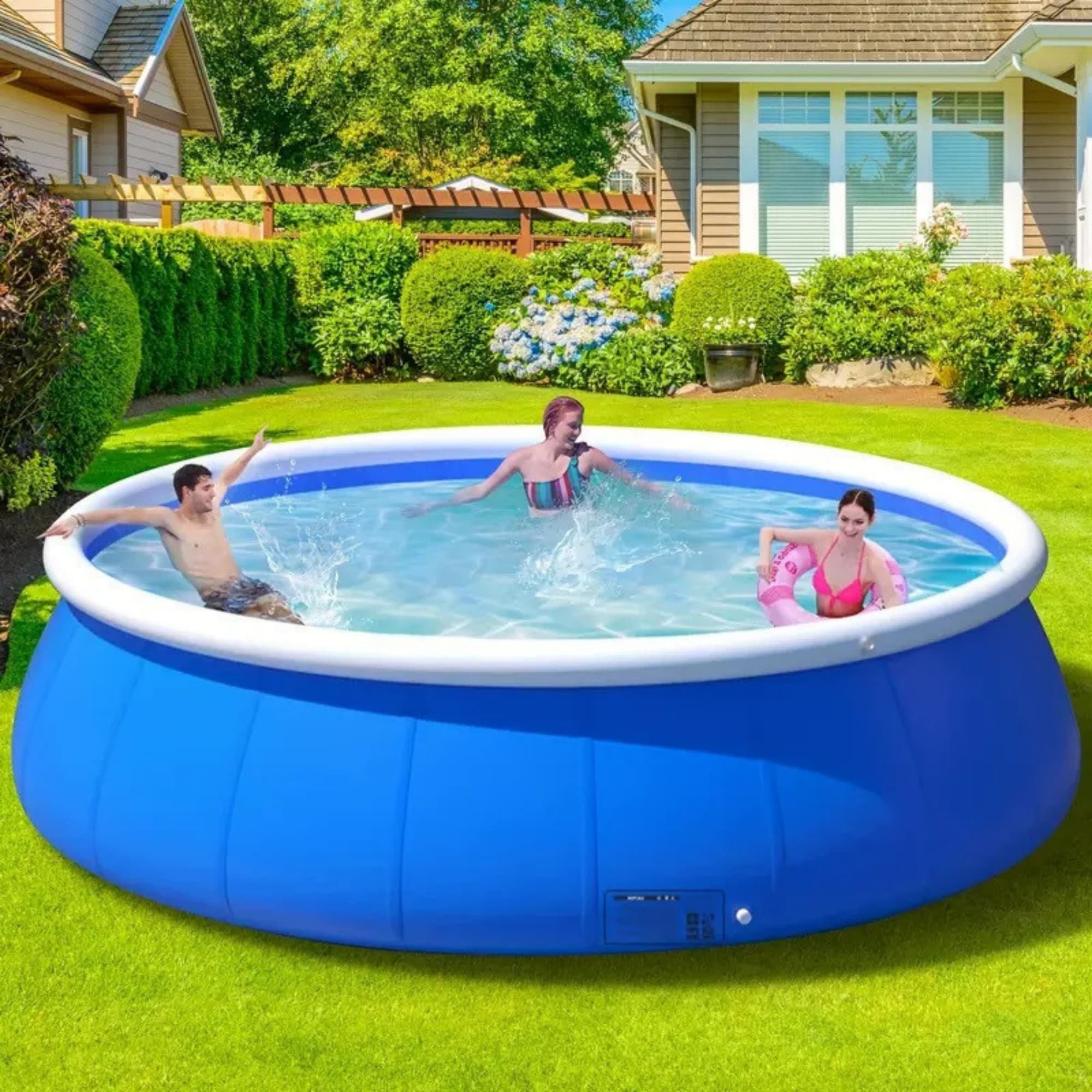 Wooakway 120 in x 30 in Quick Set Inflatable Above Ground Pool Family Size Round Swimming Pool for Backyard Summer Water Fun with Drain Valve
