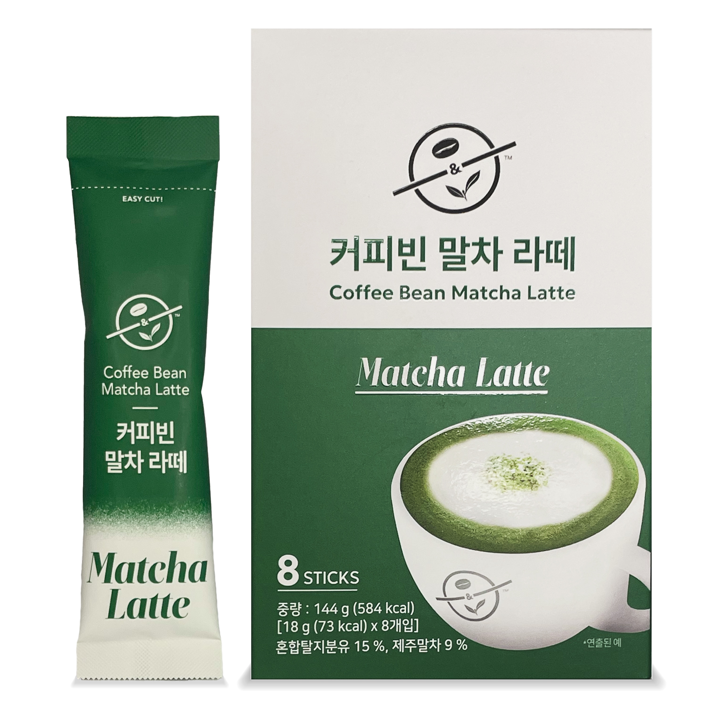 Hitrons Solutions Coffee Bean Matcha Latte Sticks 8 Single-Serve Packets Made with Jeju Matcha for a Smooth Balanced Green Tea Latte #AVC-CBML8