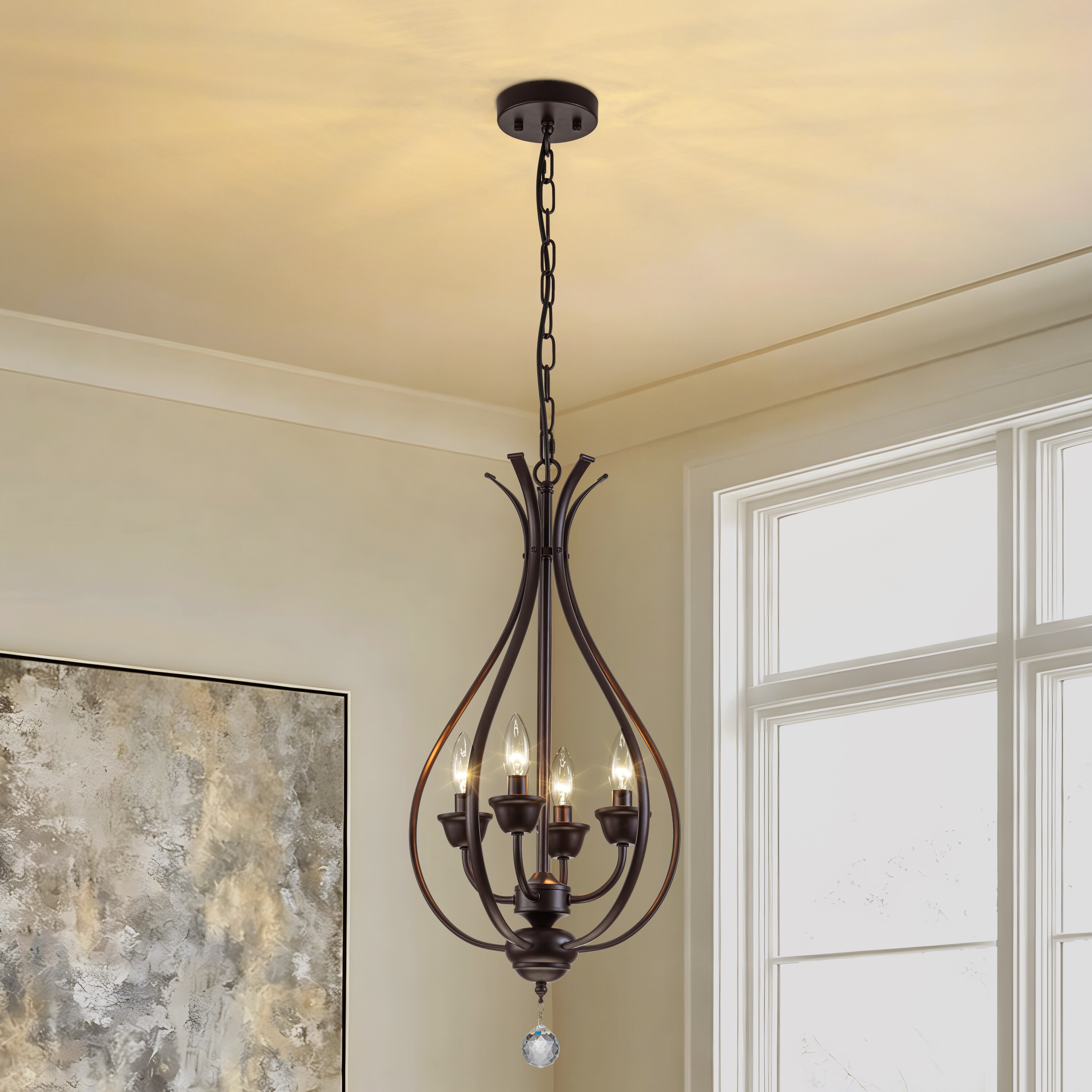 GoYeel 4-Light Modern Farmhouse Oil Rubbed Bronze Chandelier with Shell ...