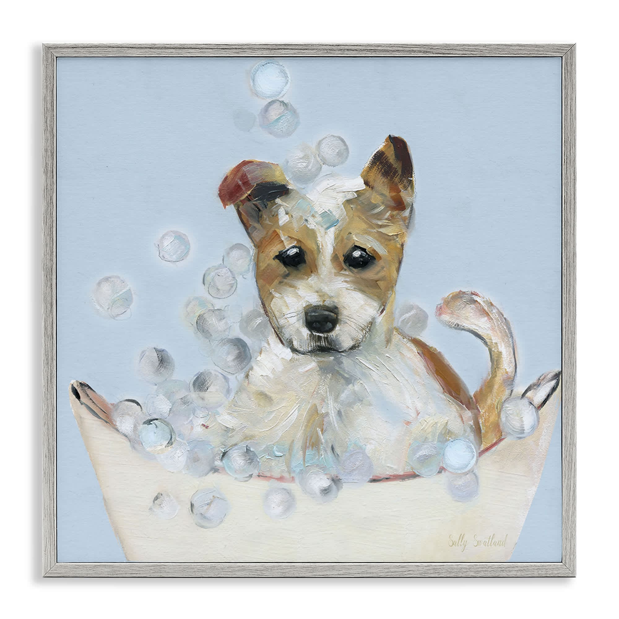 Stupell Industries BS-146-GFF-12X12 Fun Bubbles Puppy Bath Gray Framed Giclee Art By Sally Swatland 12 x 12