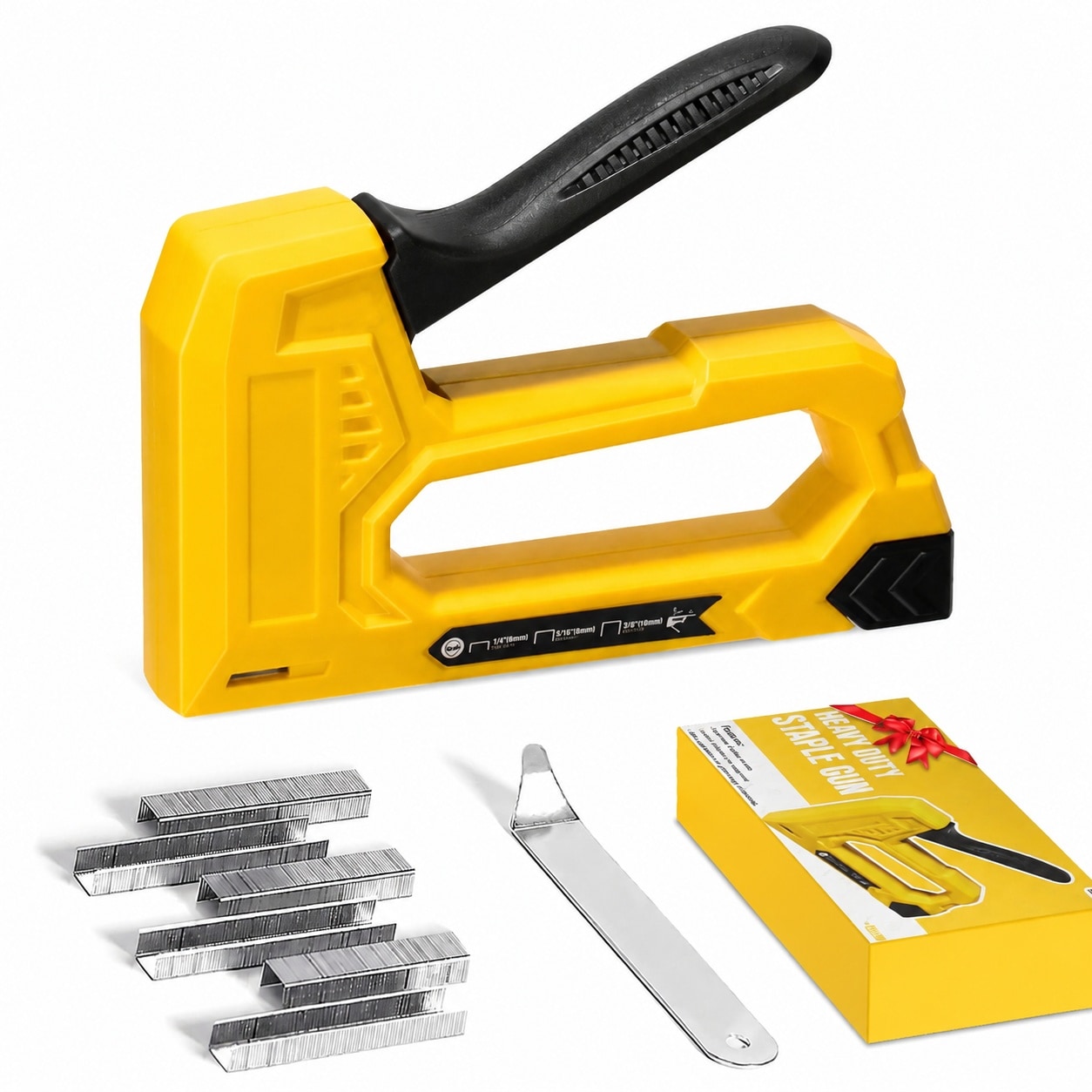 Linder Group Inc Light duty staple gun for wood yellow upholstery fabric stapler gun with handle lock ergonomic grip staple remover and 1600 pcs JT21 staples #L3ZE3JMN