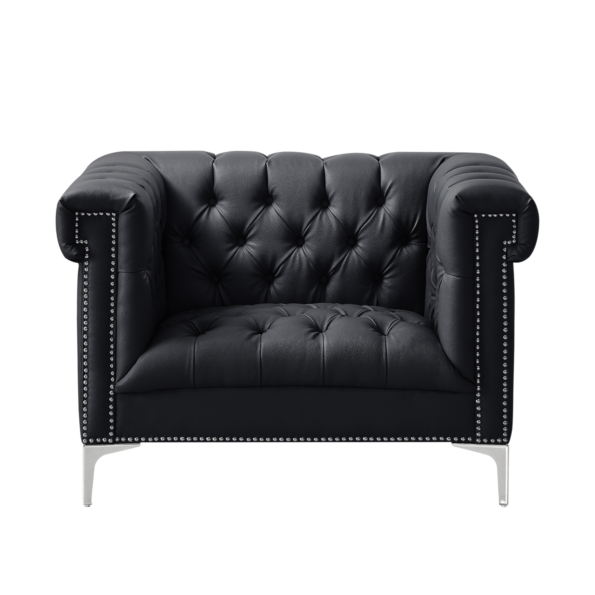 Inspired Home CC40-01BK-LS Ramona Modern Black Faux leather Club Chair