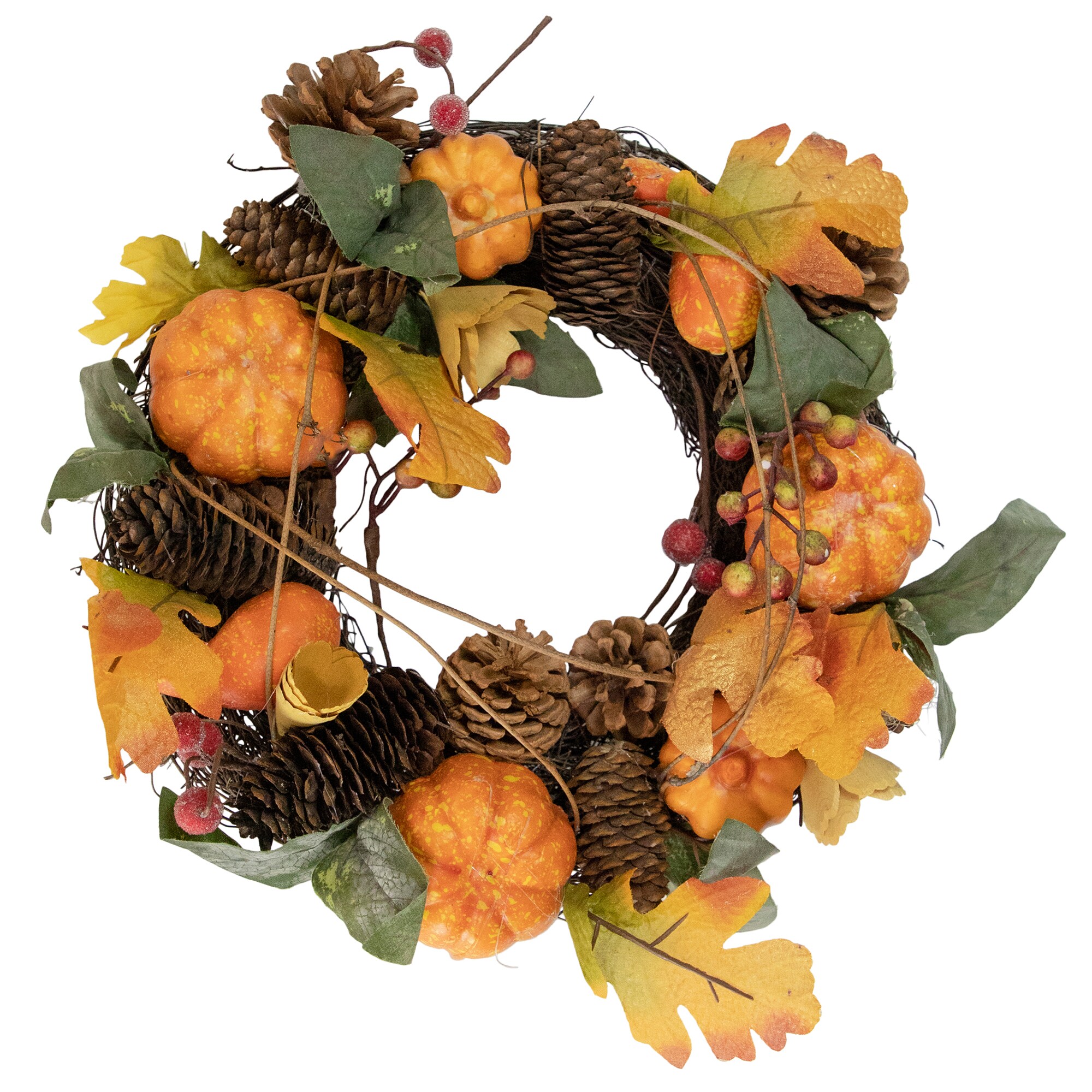 Northlight 34865331 1.12-ft 13.5-in Brown Pumpkins Artificial wreath