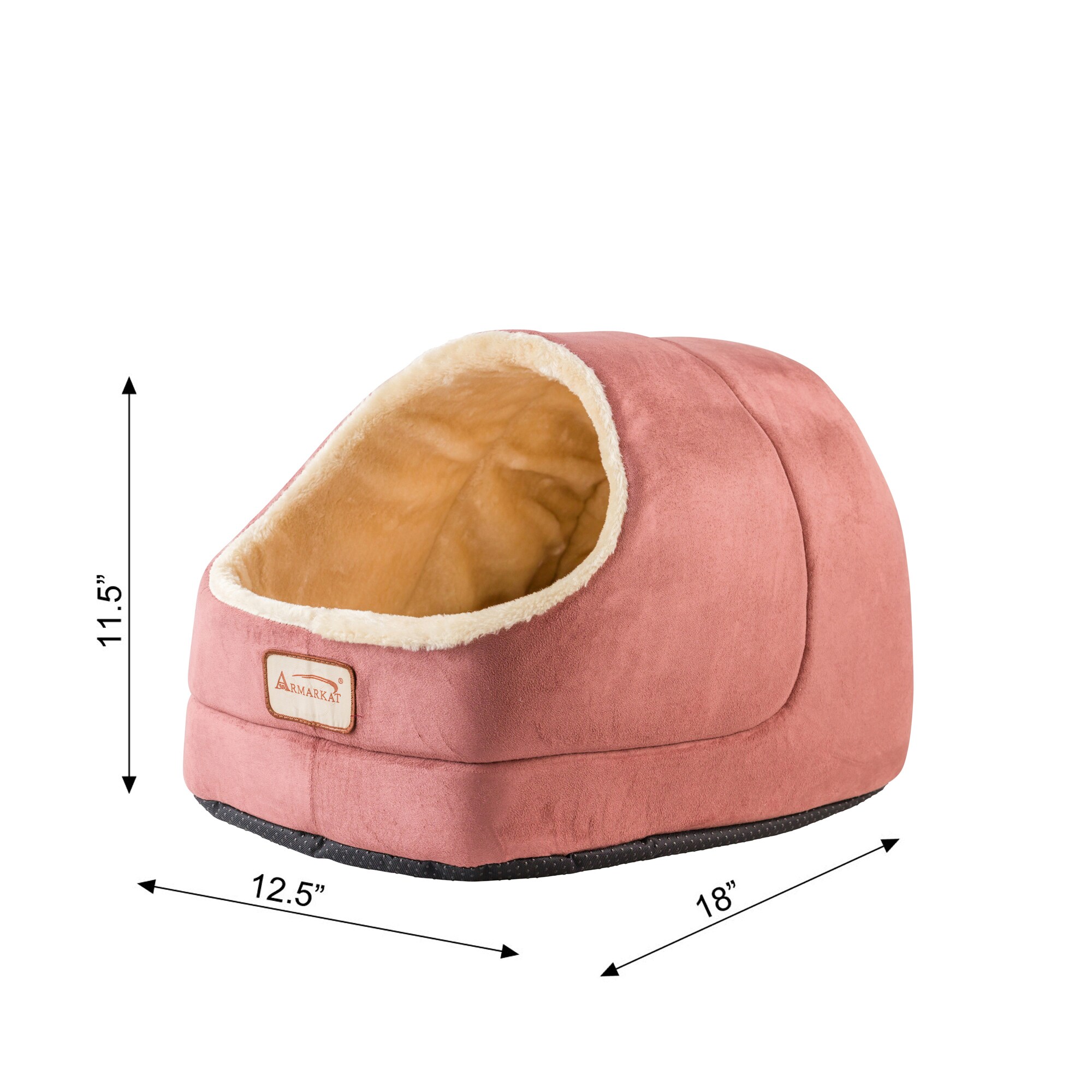 Large Red and Beige Suede Oval Cat Bed