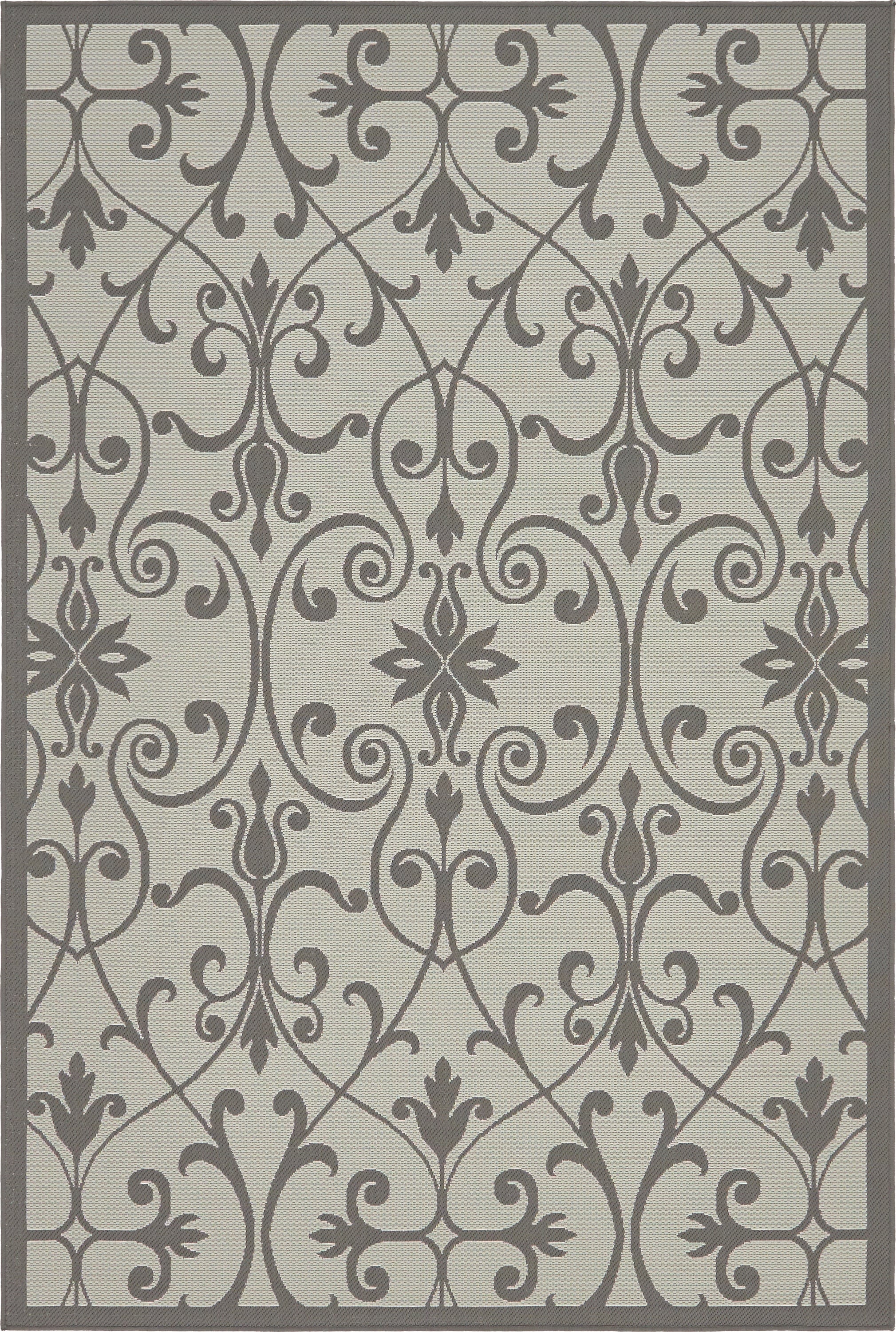 Unique Loom 3140617 Gate Outdoor 6 x 9 (ft) Loomed Polypropylene Gray/Dark Gray Rectangular Indoor/Outdoor Damask Vintage Area rug