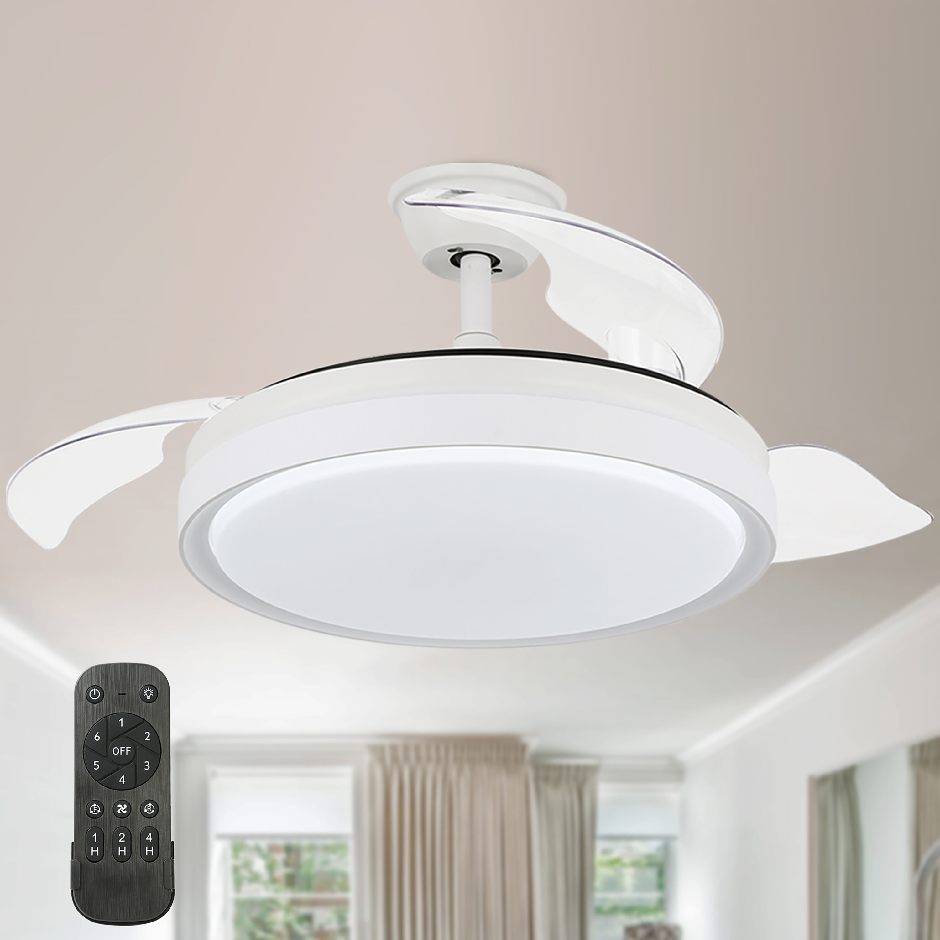 Bella Depot DC4205-W 42-in Color-Changing Integrated LED White with Clear Blades Ceiling Fan With Light - Remote Included ( 3 -Blade )