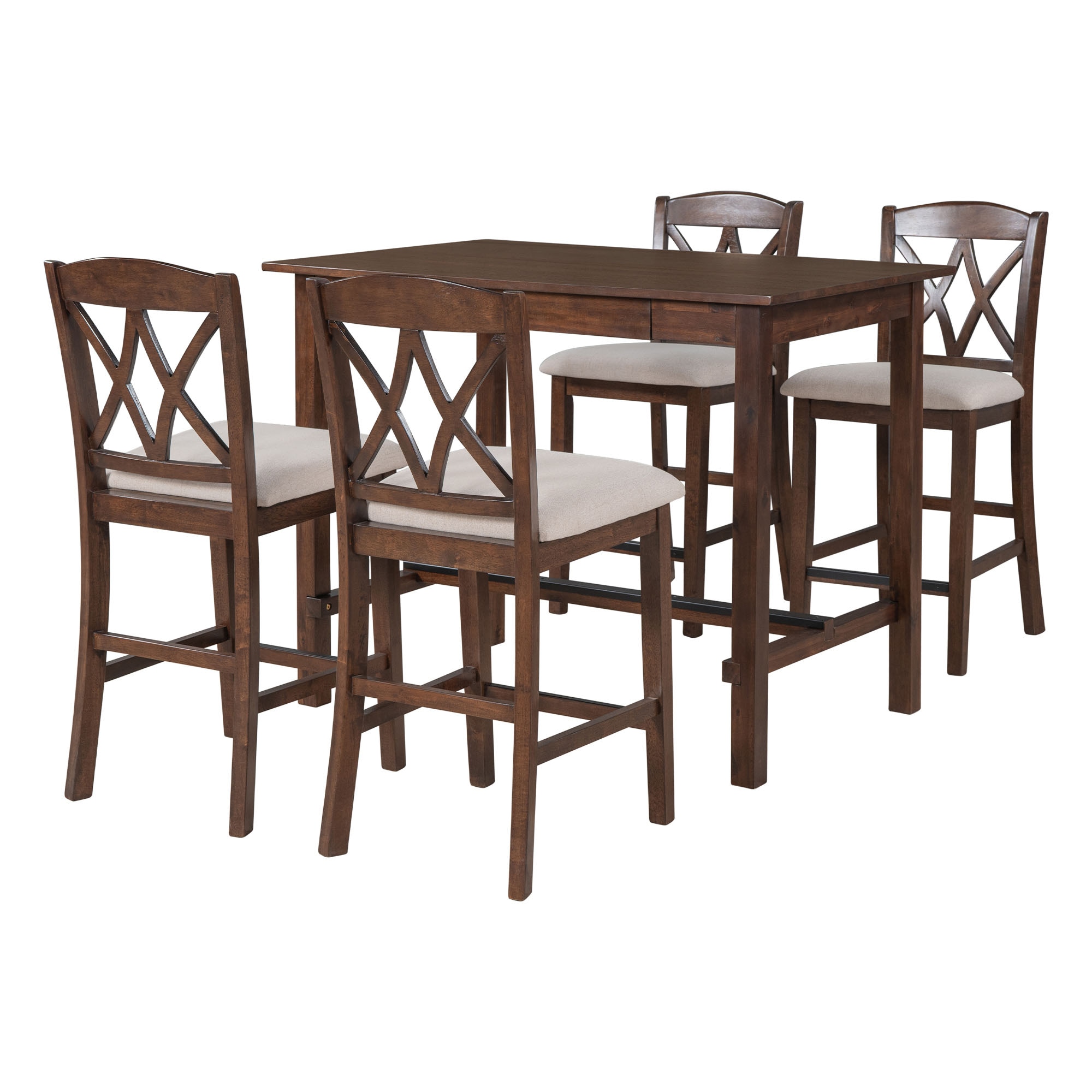 Clihome TRXCH-ST06AAD Walnut Casual Dining Room Set with Rectangular Table ( Seats 4 )