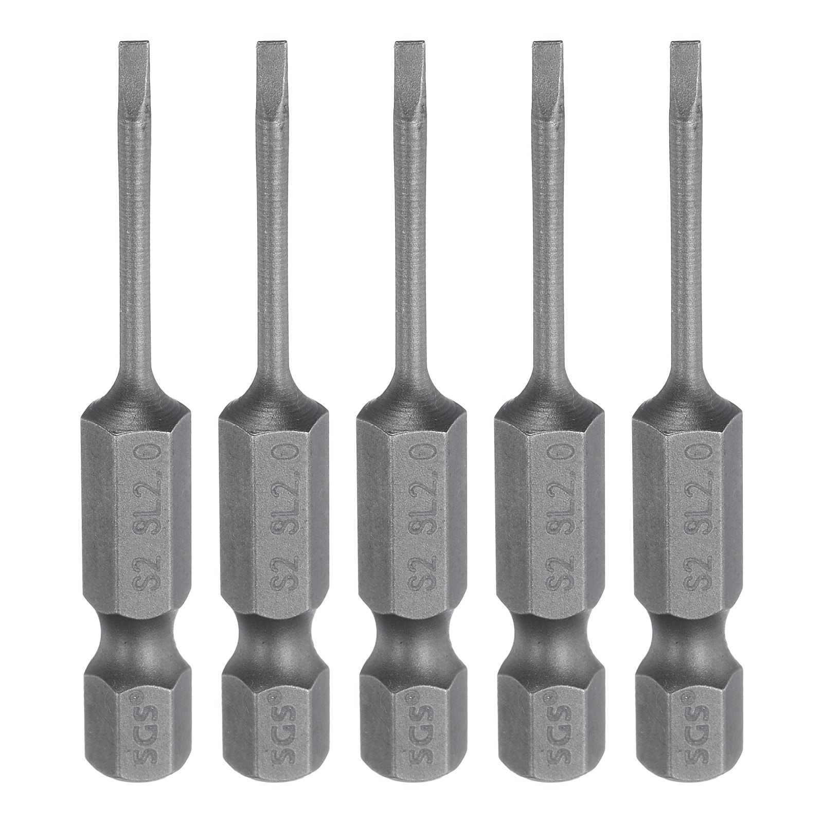 Harfington 5pcs SL2 Magnetic Slotted Screwdriver Bits 2mm S2 Steel Flat Head Screwdriver Bit 1/4inch Hex Shank Industrial Grade Screw Driver Drill Bits 50mm (2inch) Long for Screws #S26032301UX5209