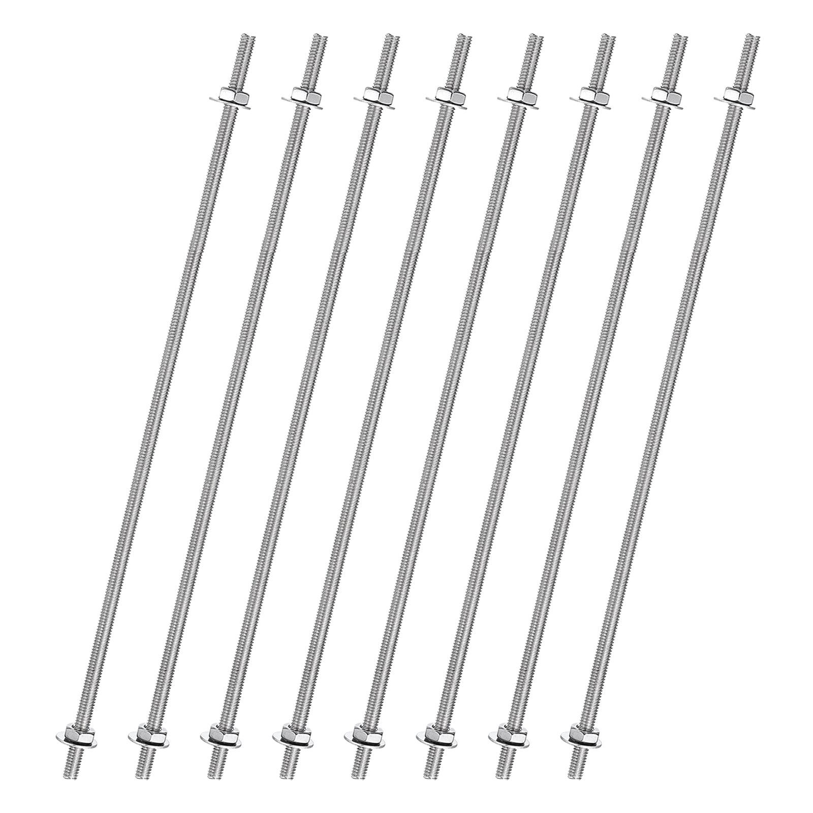 Unique Bargains 8pcs 8/32 Inch M4 Threaded Rods with 16pcs Hex Nuts and Washers 8 Inch 201 Stainless Steel Full Threads Right-Hand Thread for Hangers U-Bolts Beaded Garden Stake Rods Silver