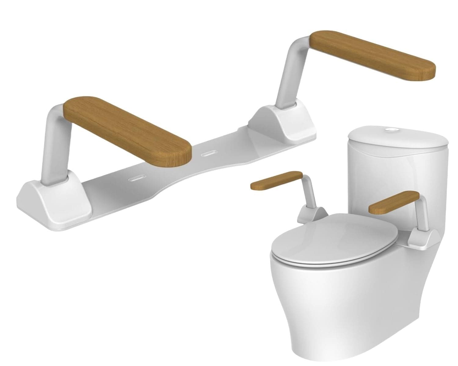 Adrinfly  Toilet Safety Rails for Seniors Elderly Heavy Duty 520LBS Foldable Bathroom Grab Bar Frame Non Slip Wooden Armrest Rust Resistant Easy
