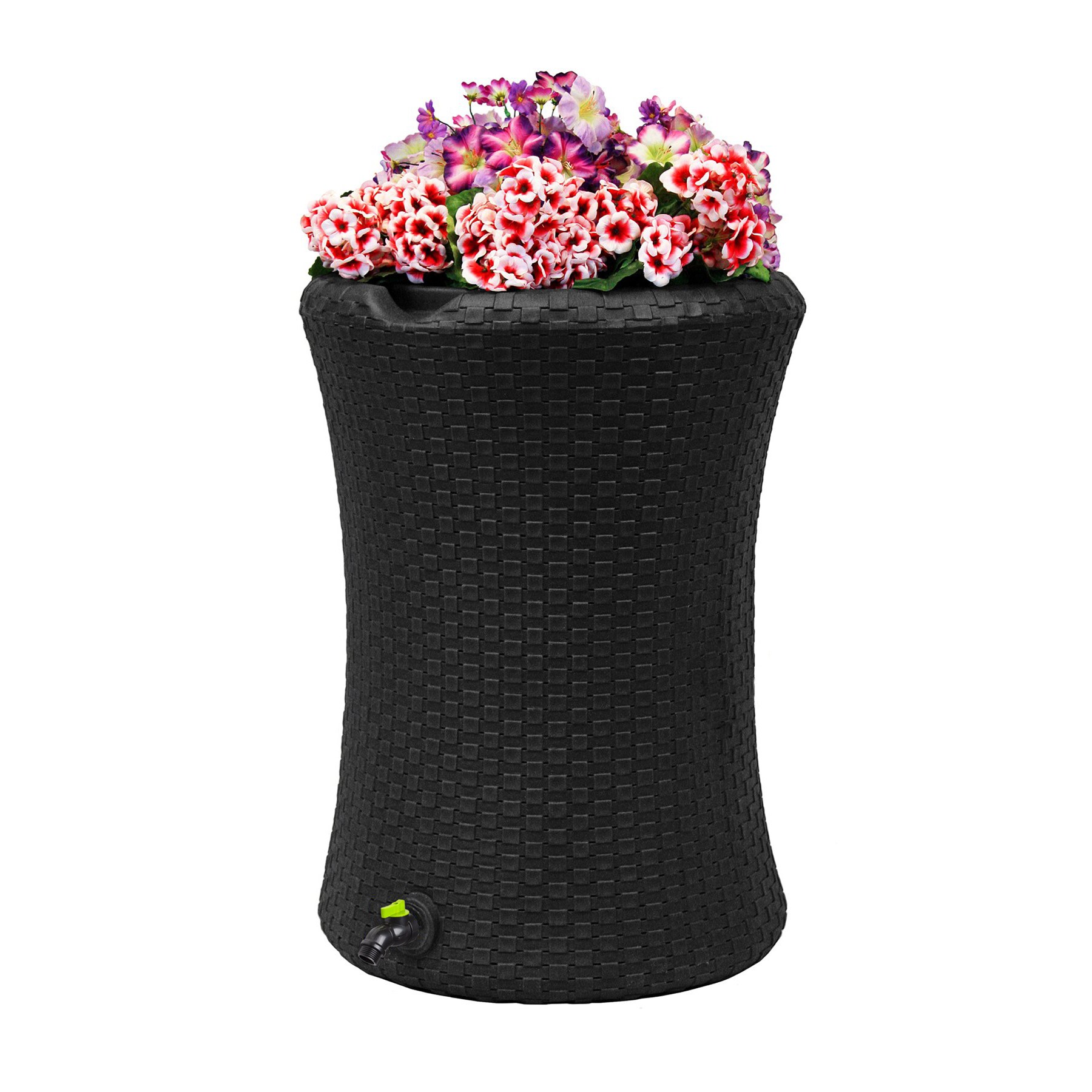 Good Ideas GI-REC-N50-BLK 50-Gallon Black Recycled plastic Rain Barrel Spigot