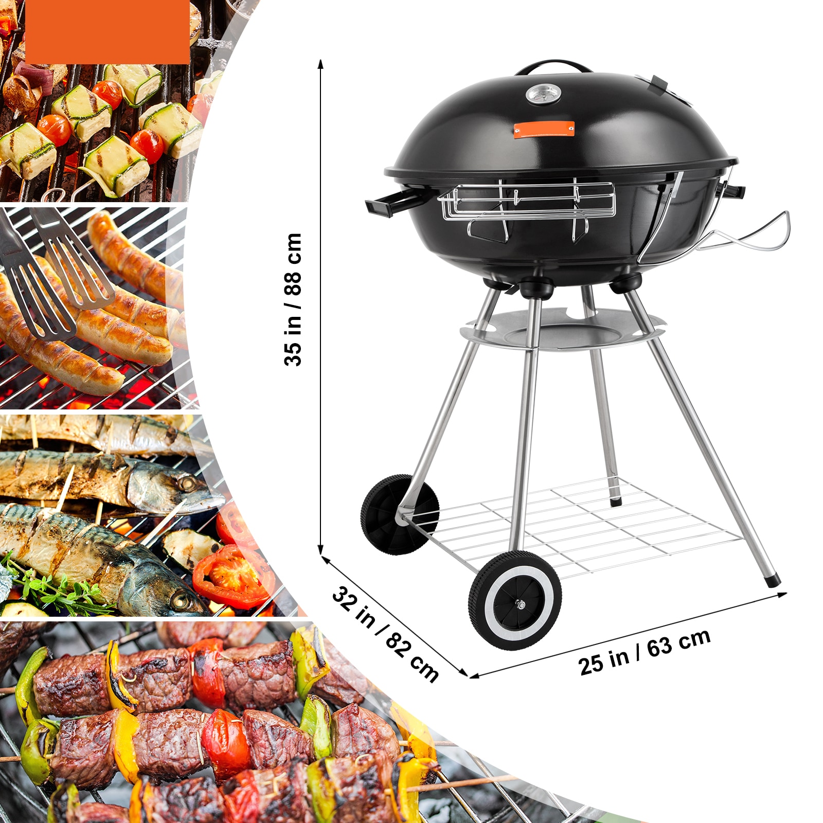 VEVOR 32'' Black Porcelain-Enameled Kettle Charcoal Grill