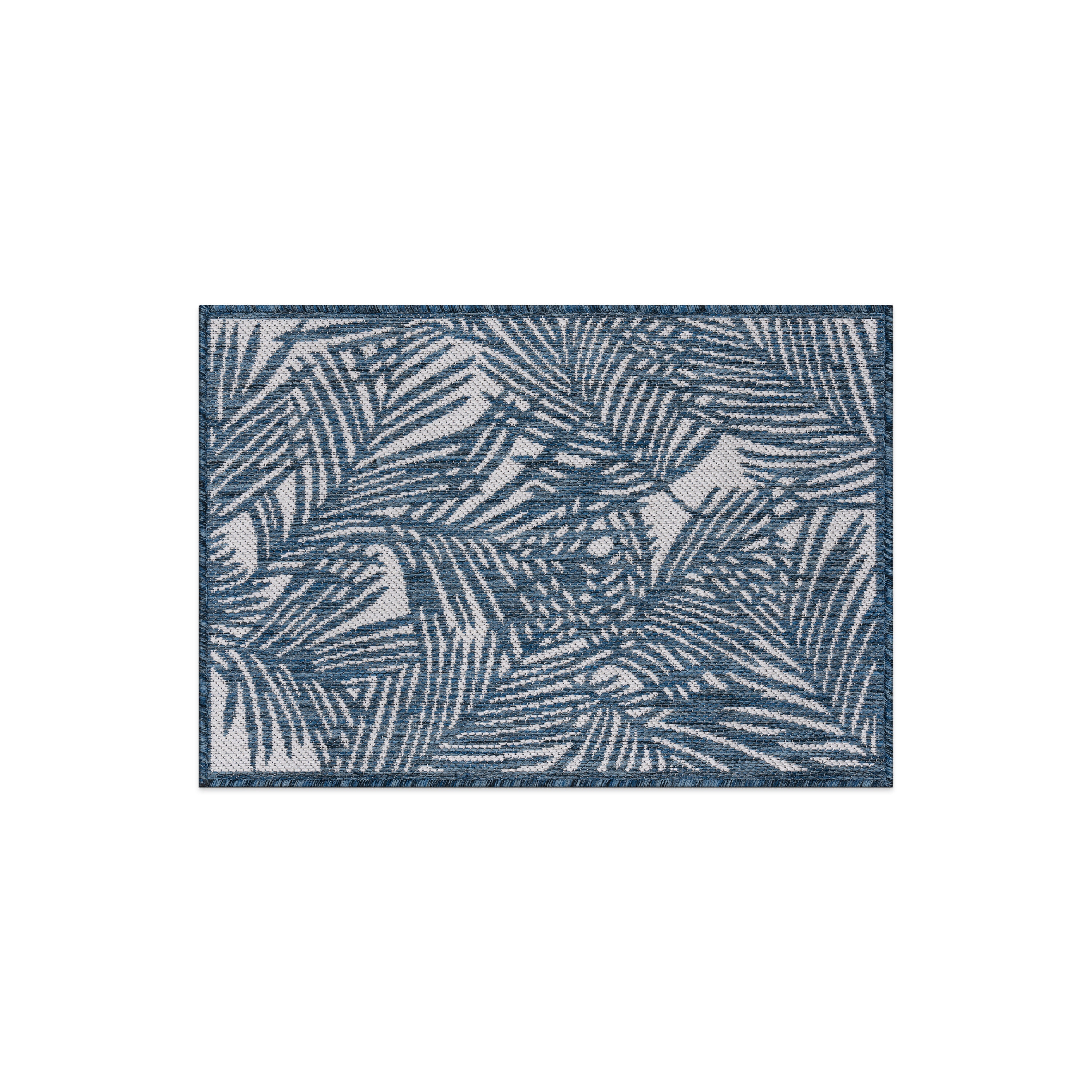 Navy Floral Synthetic Flat Woven Rectangular Rug 2'x3'