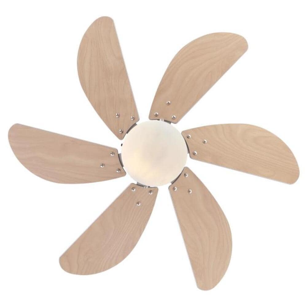 30'' Brushed Aluminum Ceiling Fan with Light Brown Blades and LED Light