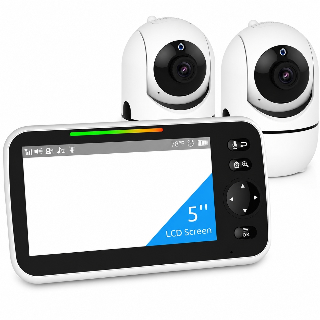 Etokfoks  No WiFi Baby Monitor System with 2 Cameras 5 in Screen Pan Tilt Zoom Night Vision and 2 Way Audio
