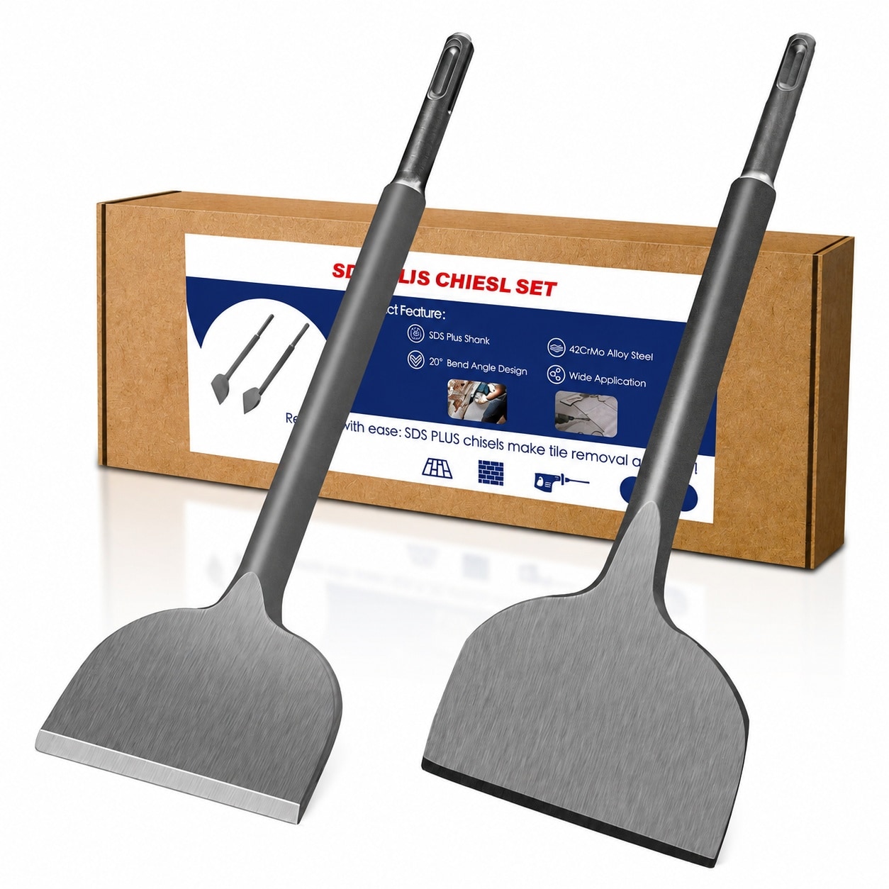 Linder Group Inc SDS Plus Chisel Set 2 pcs Flat and 20 Degree Bent 3 Inch x 10 Inch Tile Removal Bits 40Cr Alloy Steel for Rotary Hammer Concrete Tile Stone #L3SH3DYN