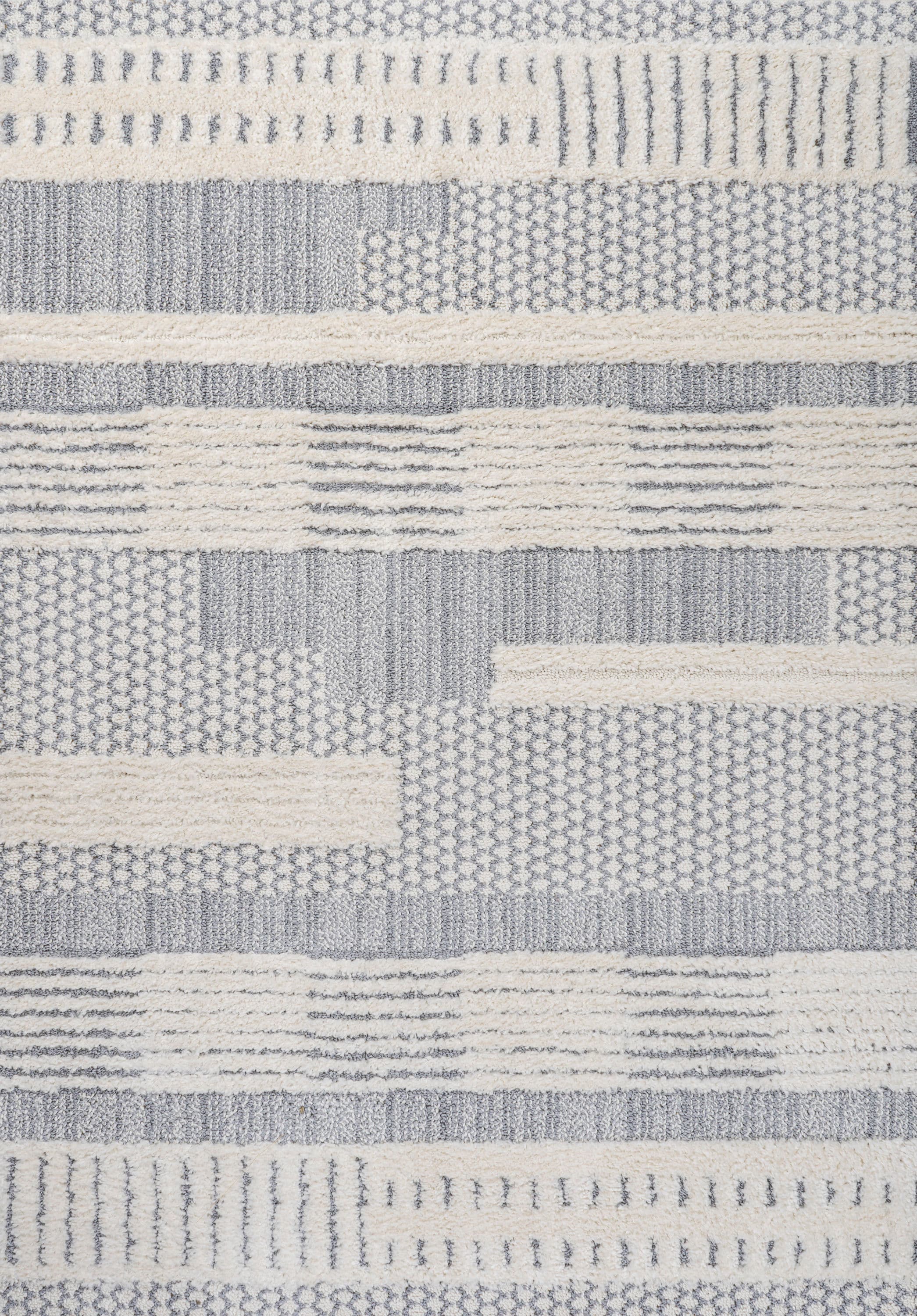 Gray and Cream Abstract Geometric 4' x 6' Shag Area Rug
