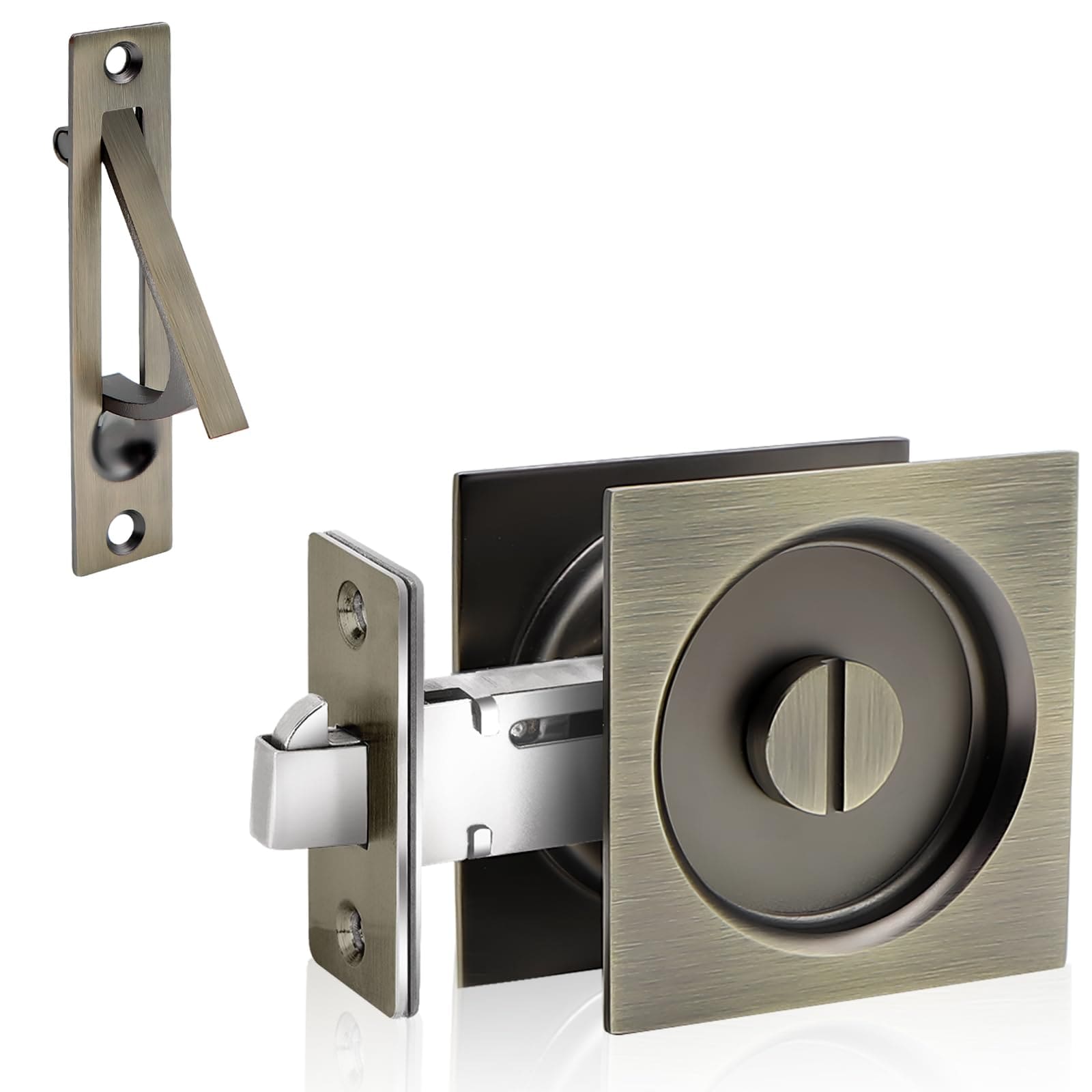 Lukvuzo  Pocket Door Privacy Lock and Pull Stainless Steel 304 Contemporary Pocket Door Knob Flush Door Handles Privacy Latch 2-3/8 Backset