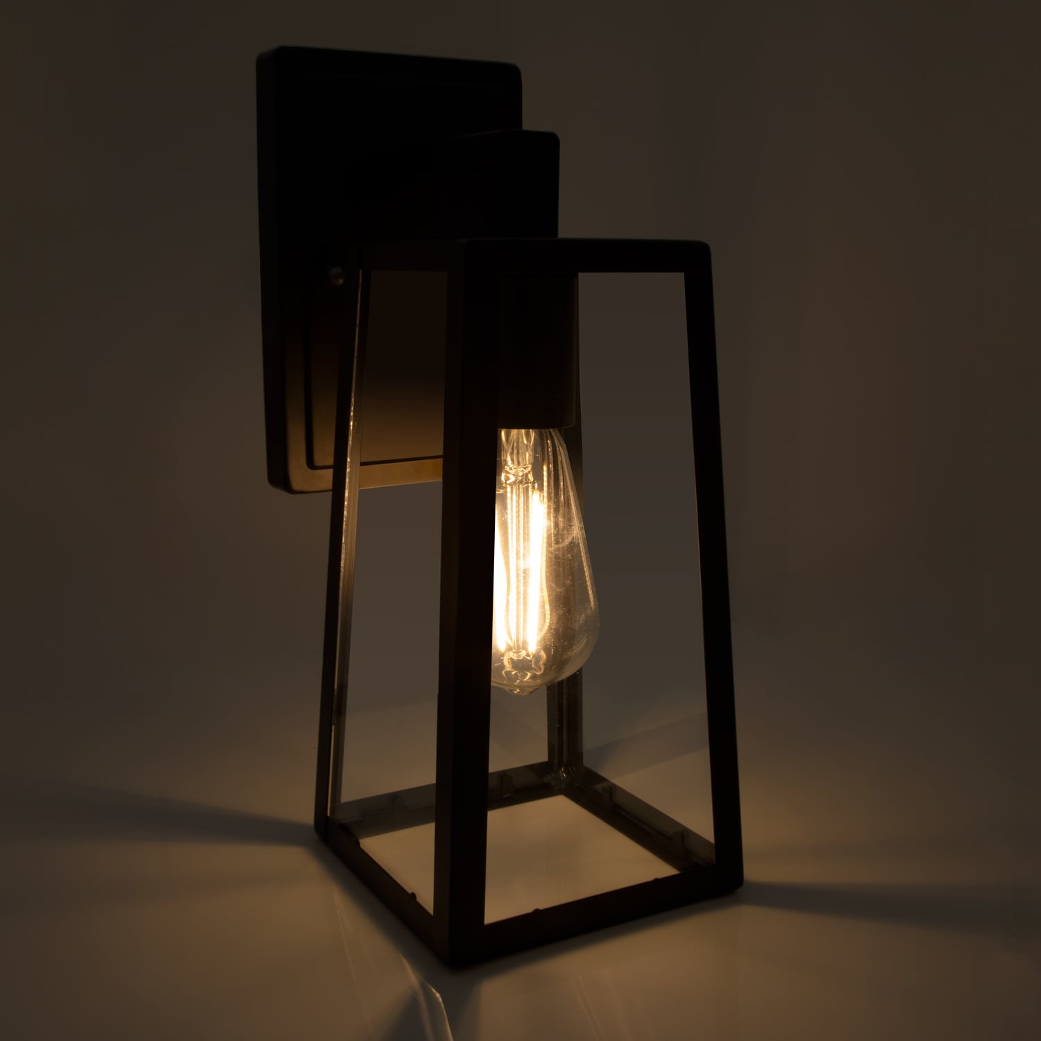 Black Metal and Clear Glass LED Outdoor Wall Sconce