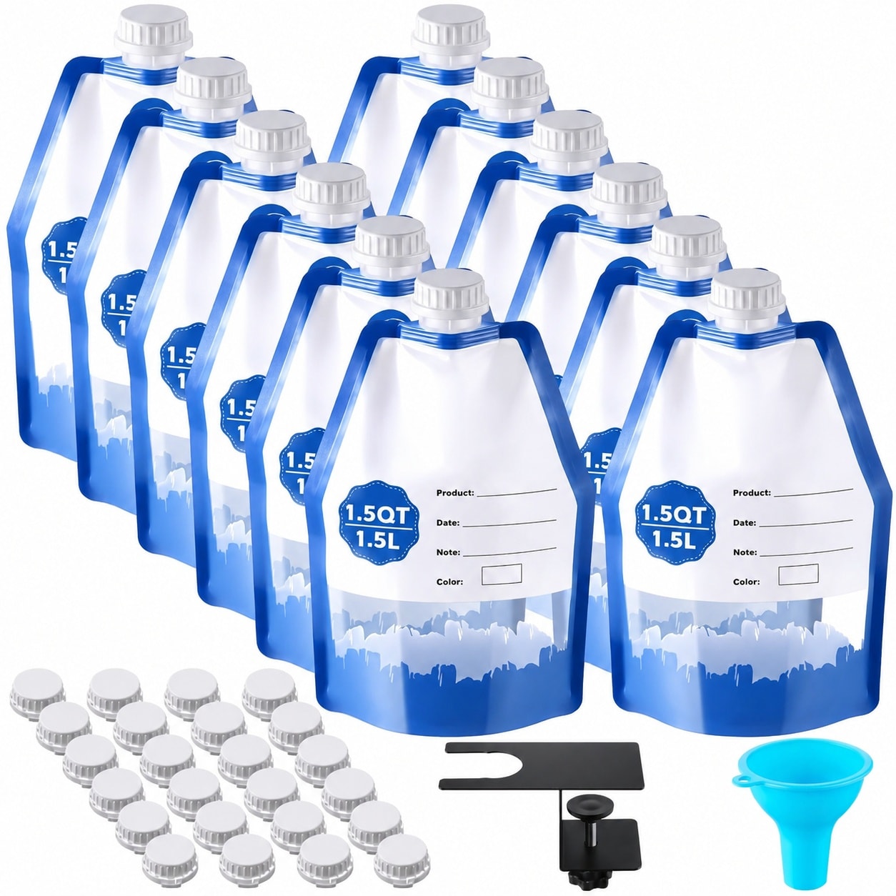 Phyfalip  12 Pack Paint Storage Bags with Funnel and Clip 1.5L Reusable Clear Pouches for Water Based Paint Storage and Pouring