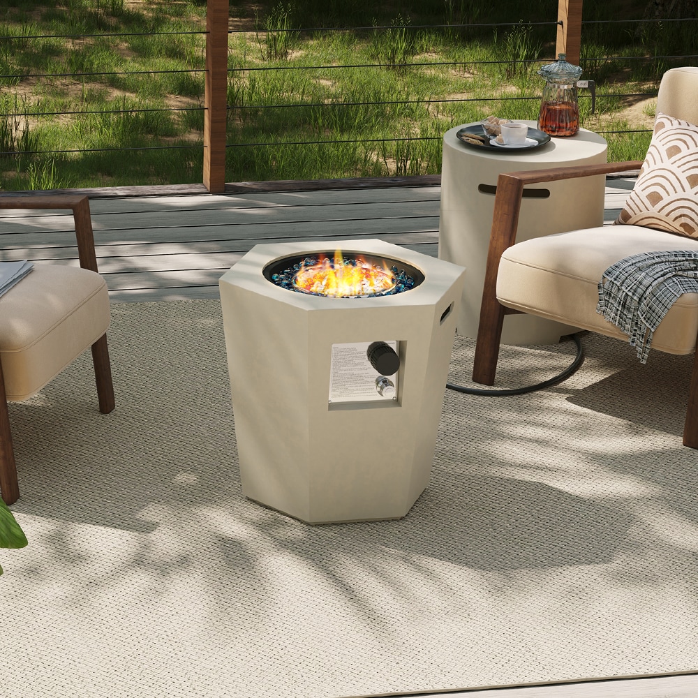 24-in W Off White Concrete Square Propane Gas Fire Pit Stainless Steel | - Patio Watcher BT-24H-OW-RGS