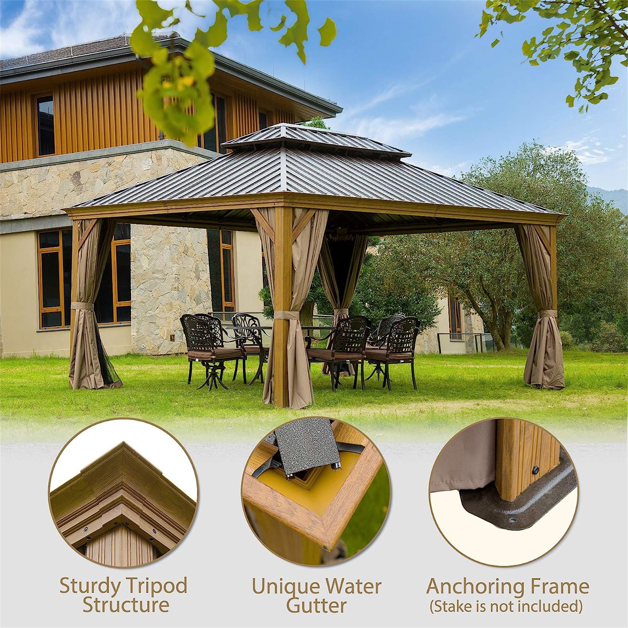JIMSMAISON BOCPCG18Y-BRO Wood-Resin-Gazebos - View #2