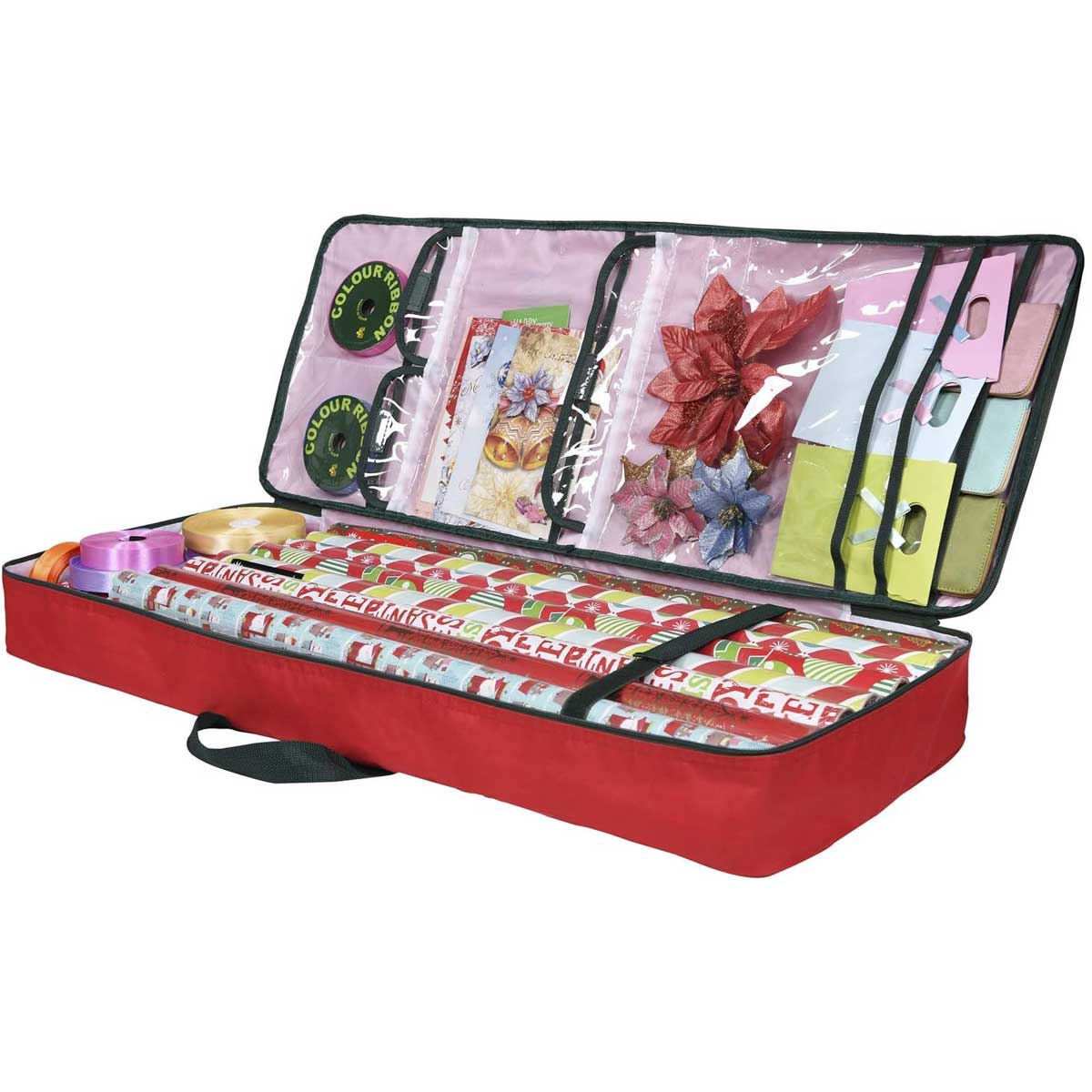 Aoibox LABGS2927 Christmas Wrapping Paper Storage Bag with Pockets Gift Wrap Organizer Container 37 x 14 x 4 Underbed Durable Box Made of 600D Oxford Material Red