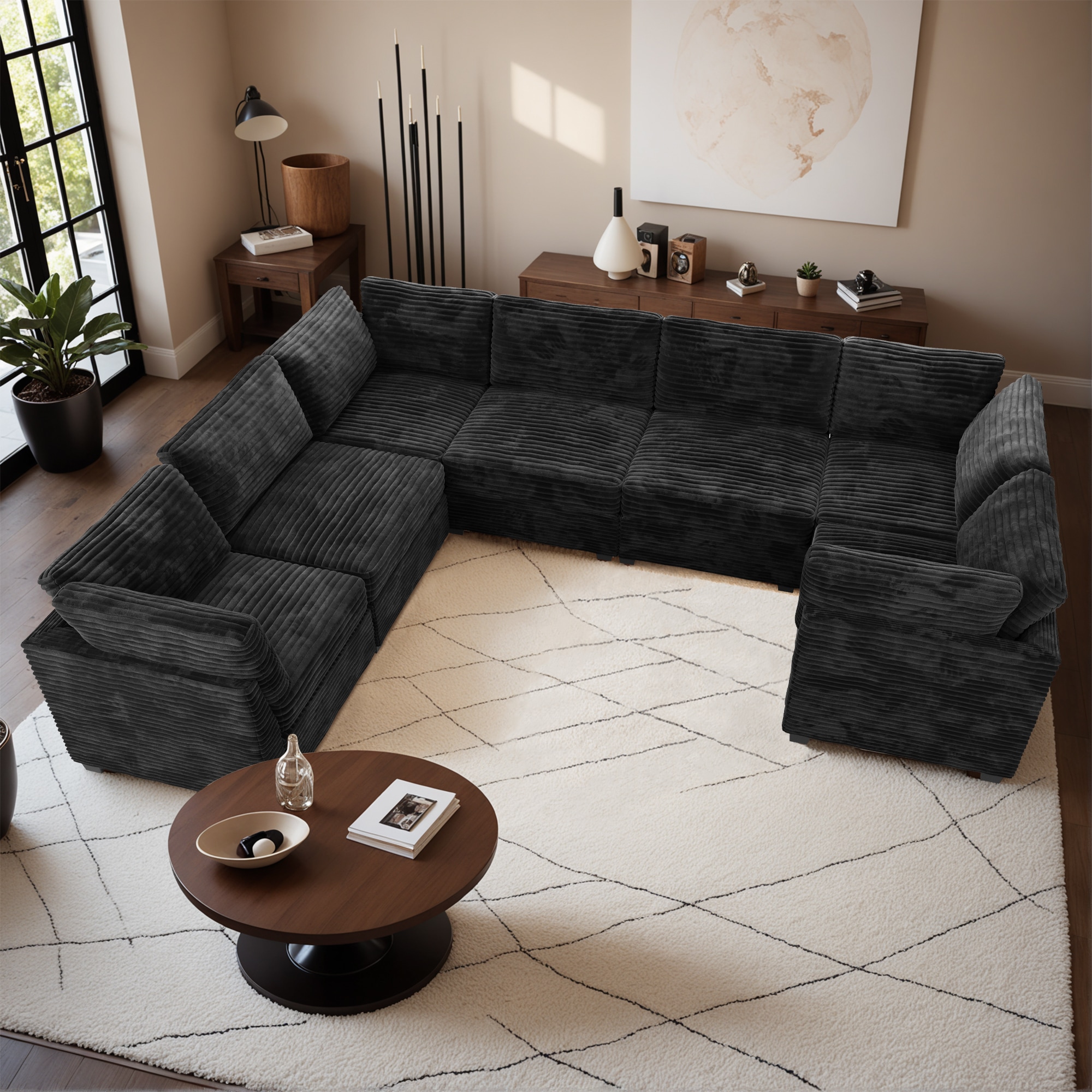 ALTRIGUS 6L-YOYO430-72-AL 130.72-in Modern Black Plush 6+ -seater Sectional