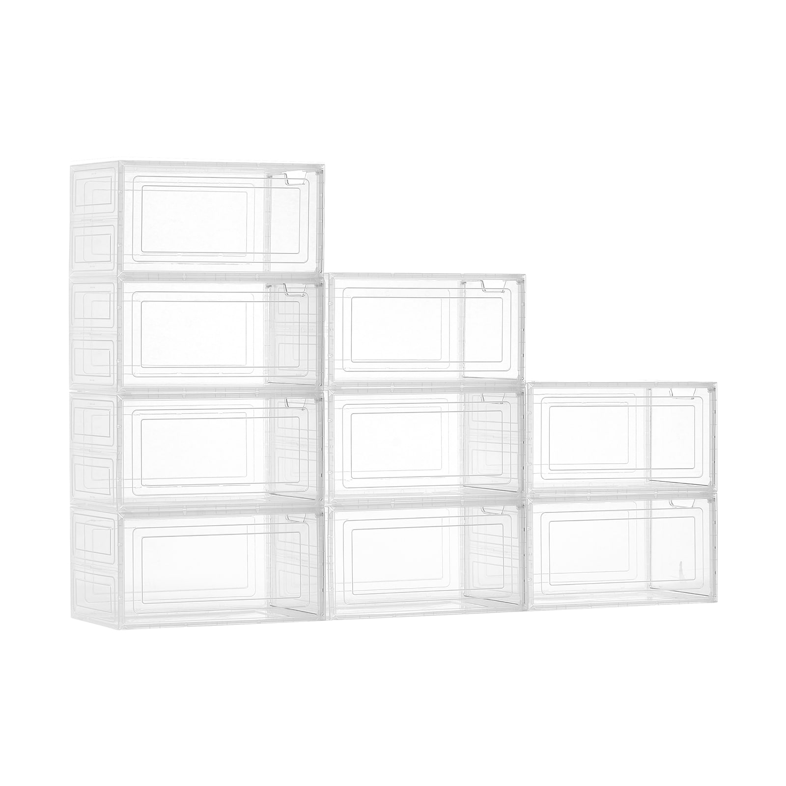 VEVOR SCKDDQTMCXXH07700V0 Shoe Storage Boxes  9 Pack Clear Stackable Shoe Boxes Storage Organizers with Magnetic Door  Fit up to US Size 13  Plastic Sneaker Containers for High Heels  Boots  and Hats  Transparent White