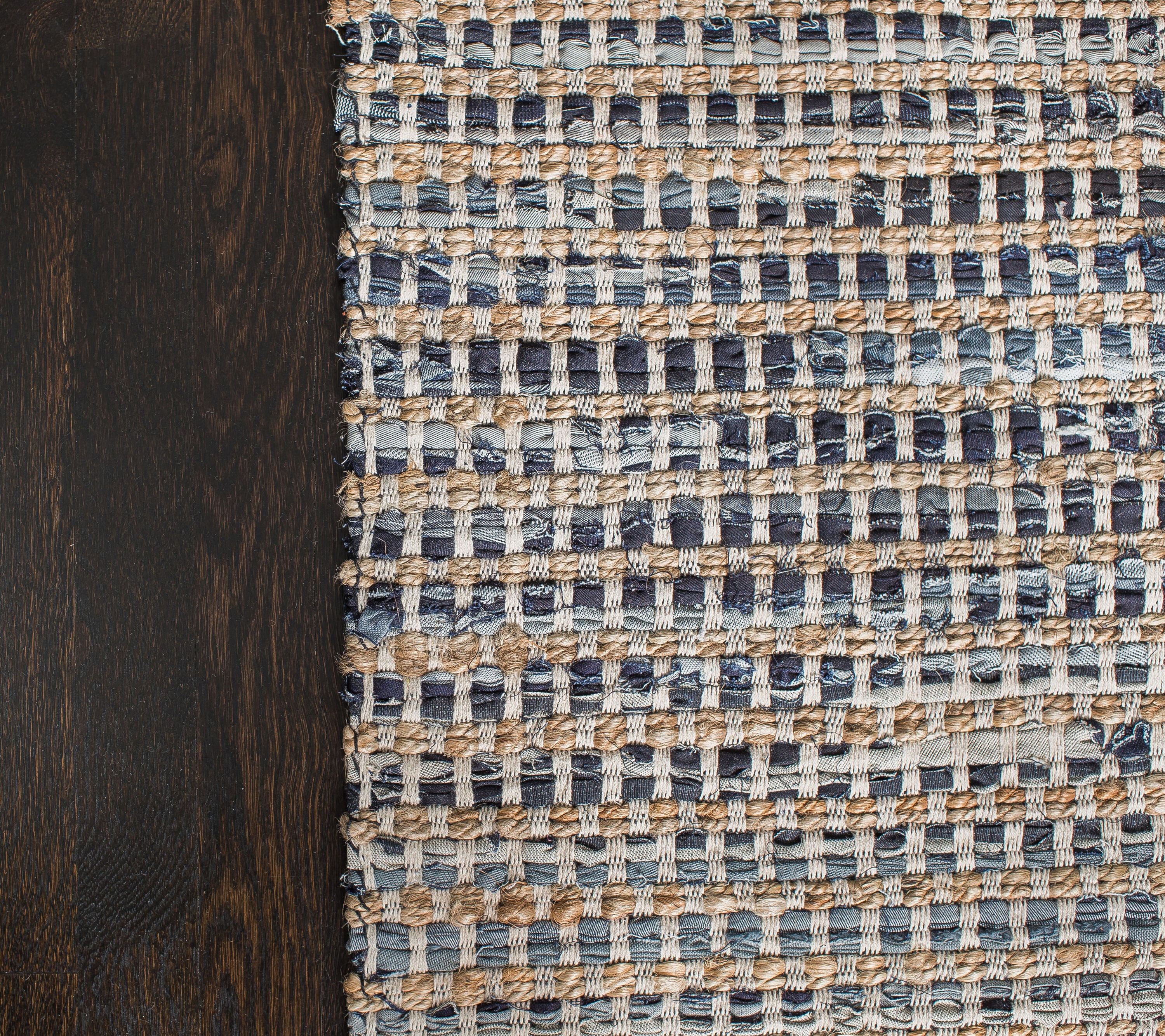 Handmade Blue Wool and Cotton 8' x 10' Rectangular Rug