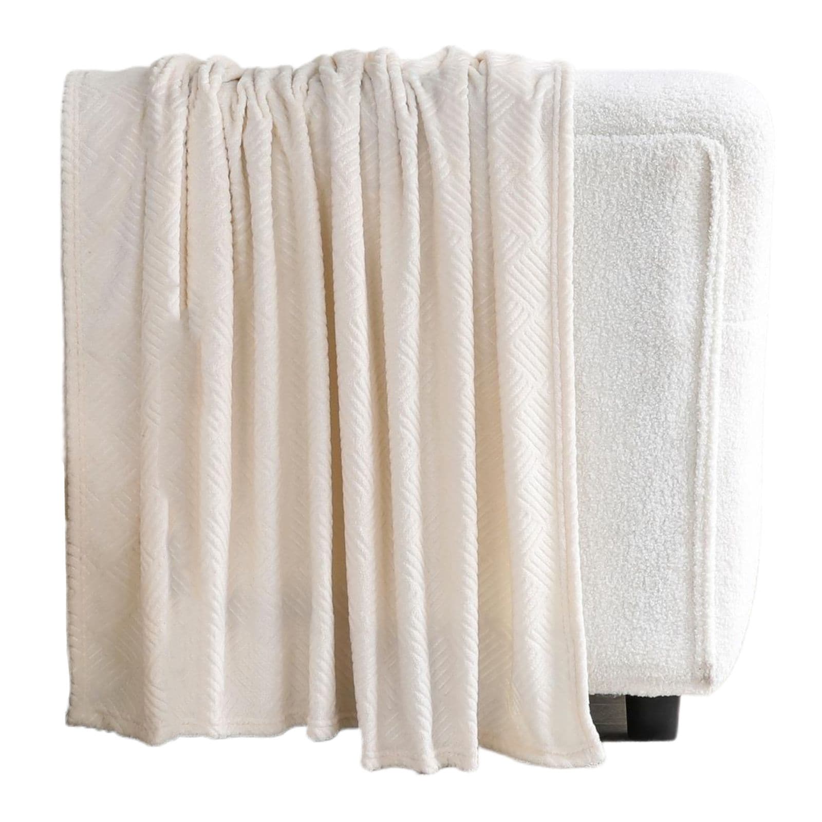 KATE AURORA Ultra Soft and Plush Hypoallergenic Boston Geo Accent Fleece Throw Blanket 50 in x 60 in Ivory
