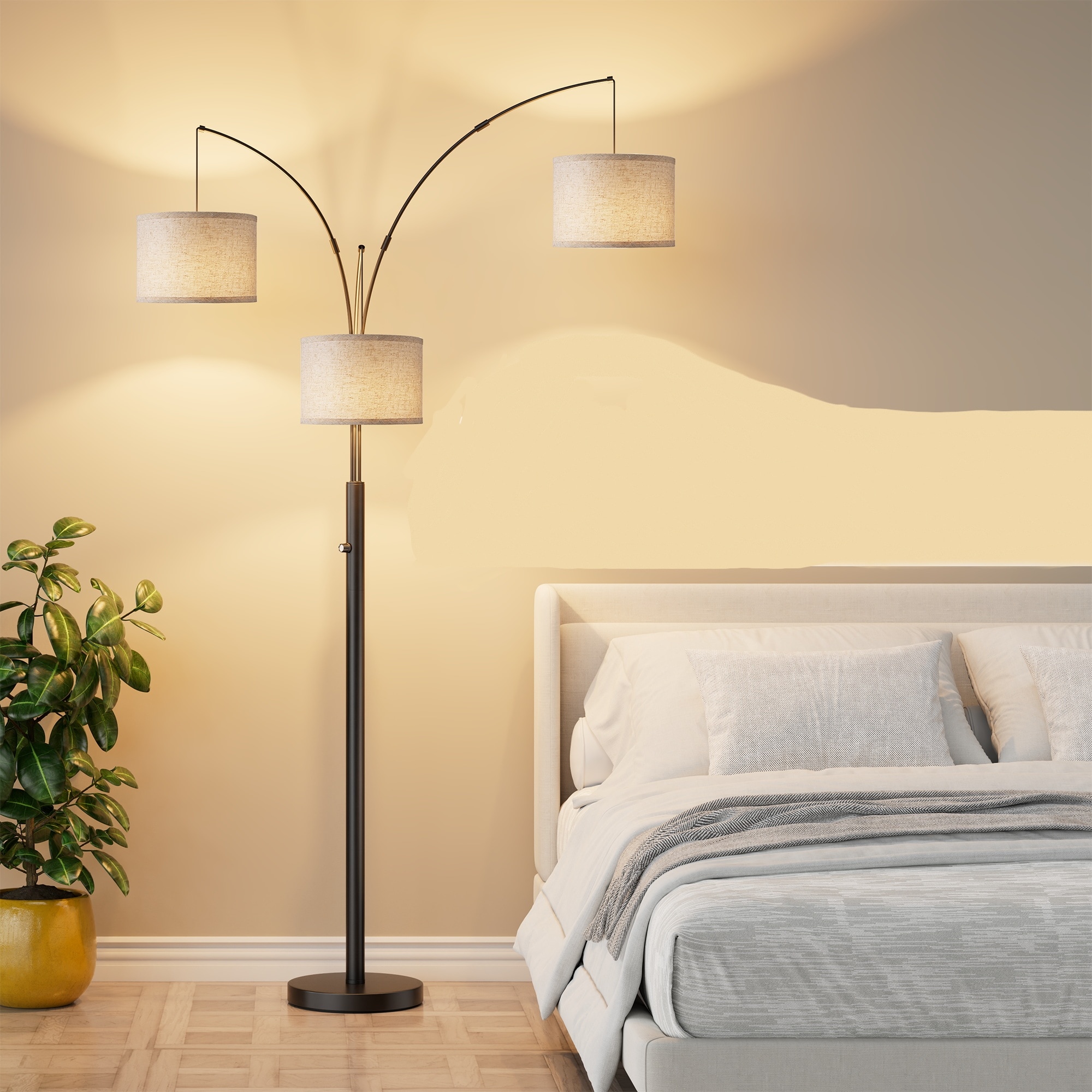 JUSHUA - Three-Color Temperature and Dimmable Three-Head Floor Lamp Create A Cozy Home Lighting A...