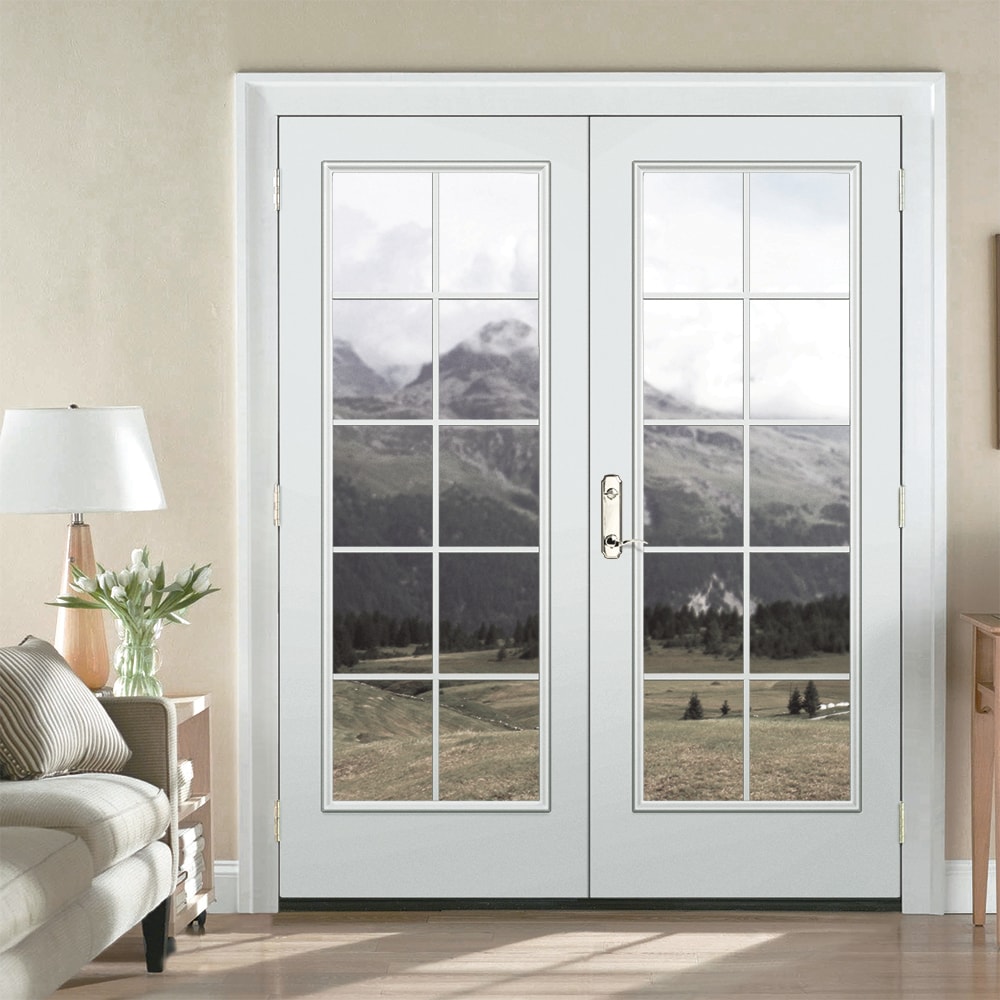 JELD-WEN 72-in x 80-in Low-e External Grilles Primed Steel French  Right-Hand Outswing Double Patio Door