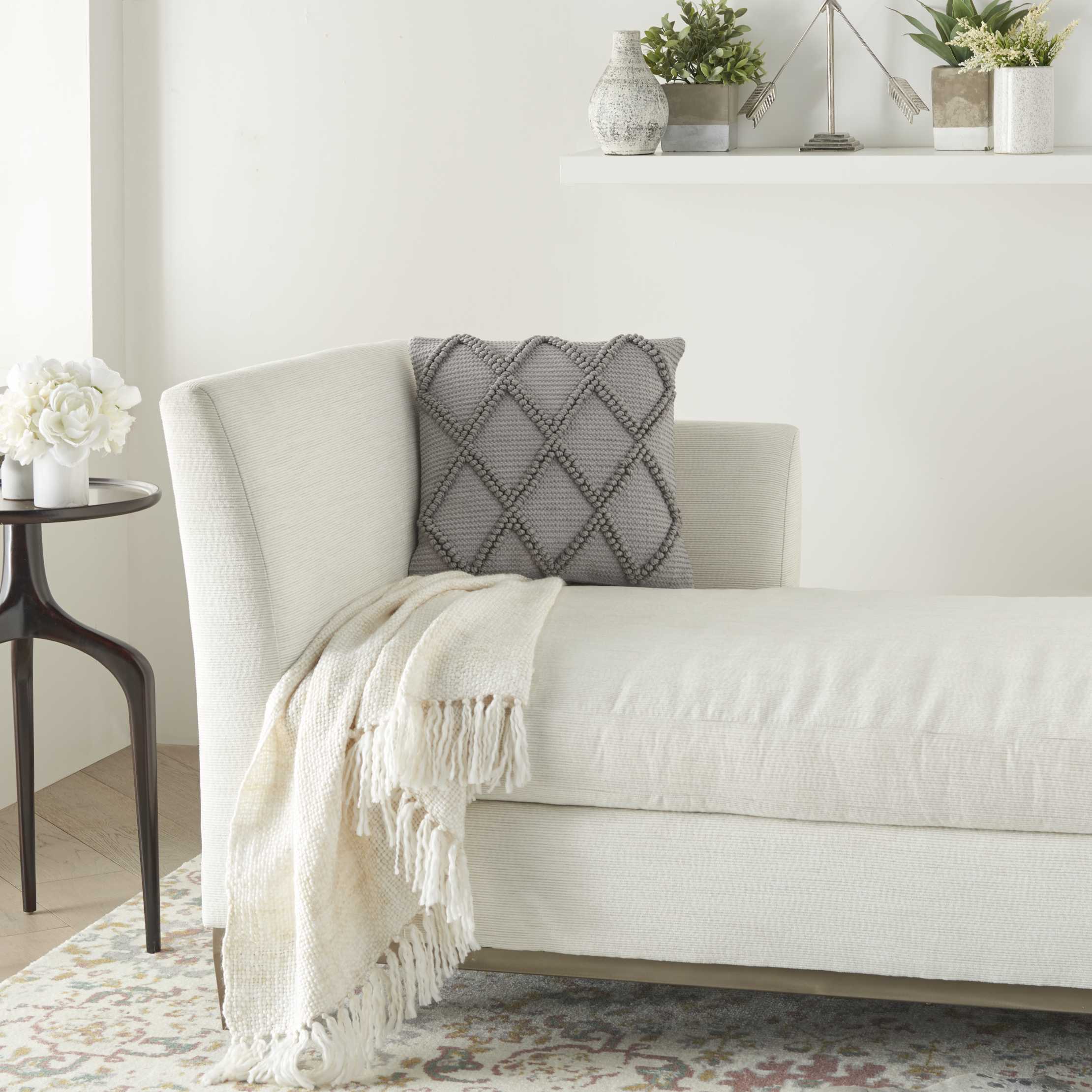18" Light Gray Cotton Blend Diamond Lattice Square Throw Pillow