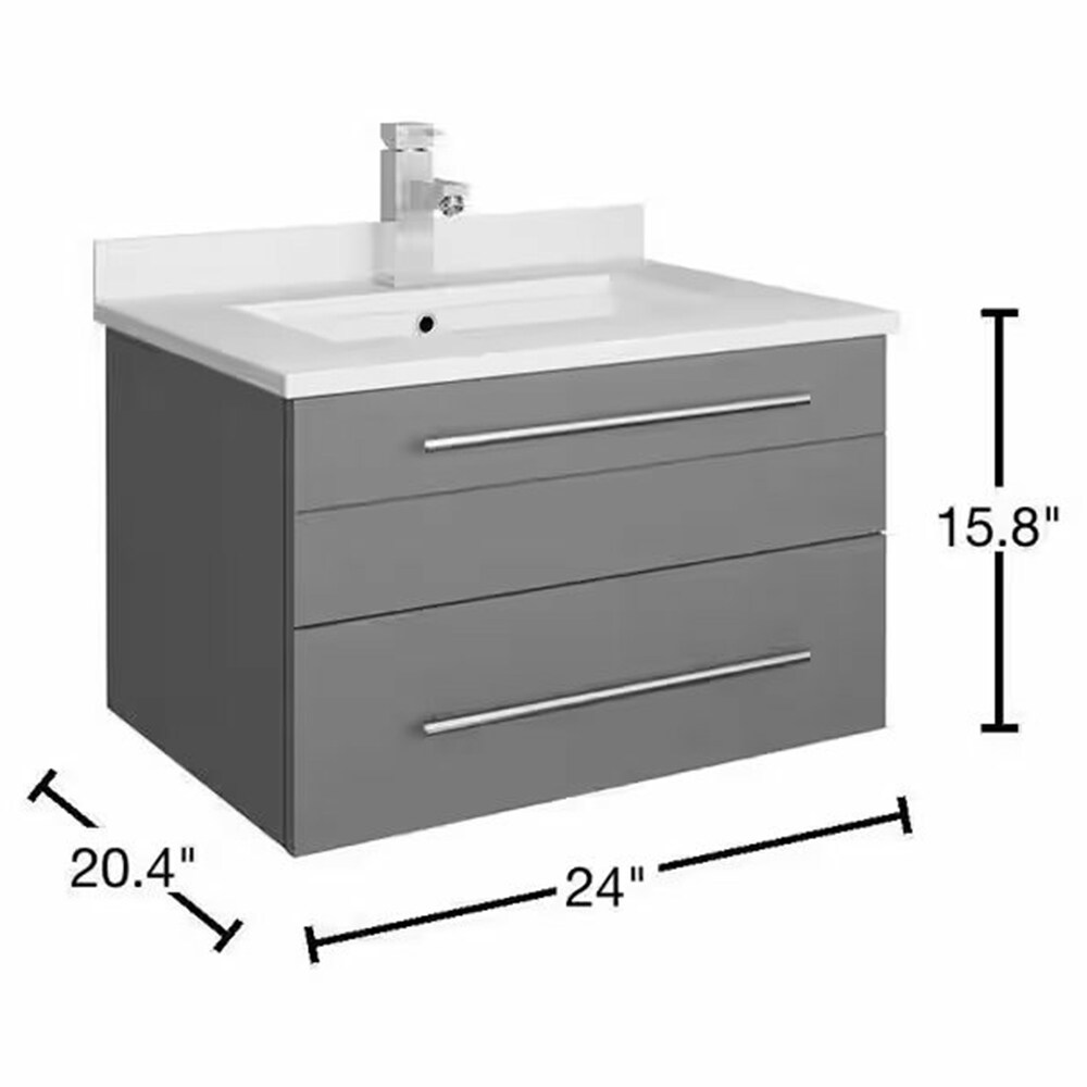 Lucera 24" Wall Hung Gray Quartz Top Modern Bathroom Vanity