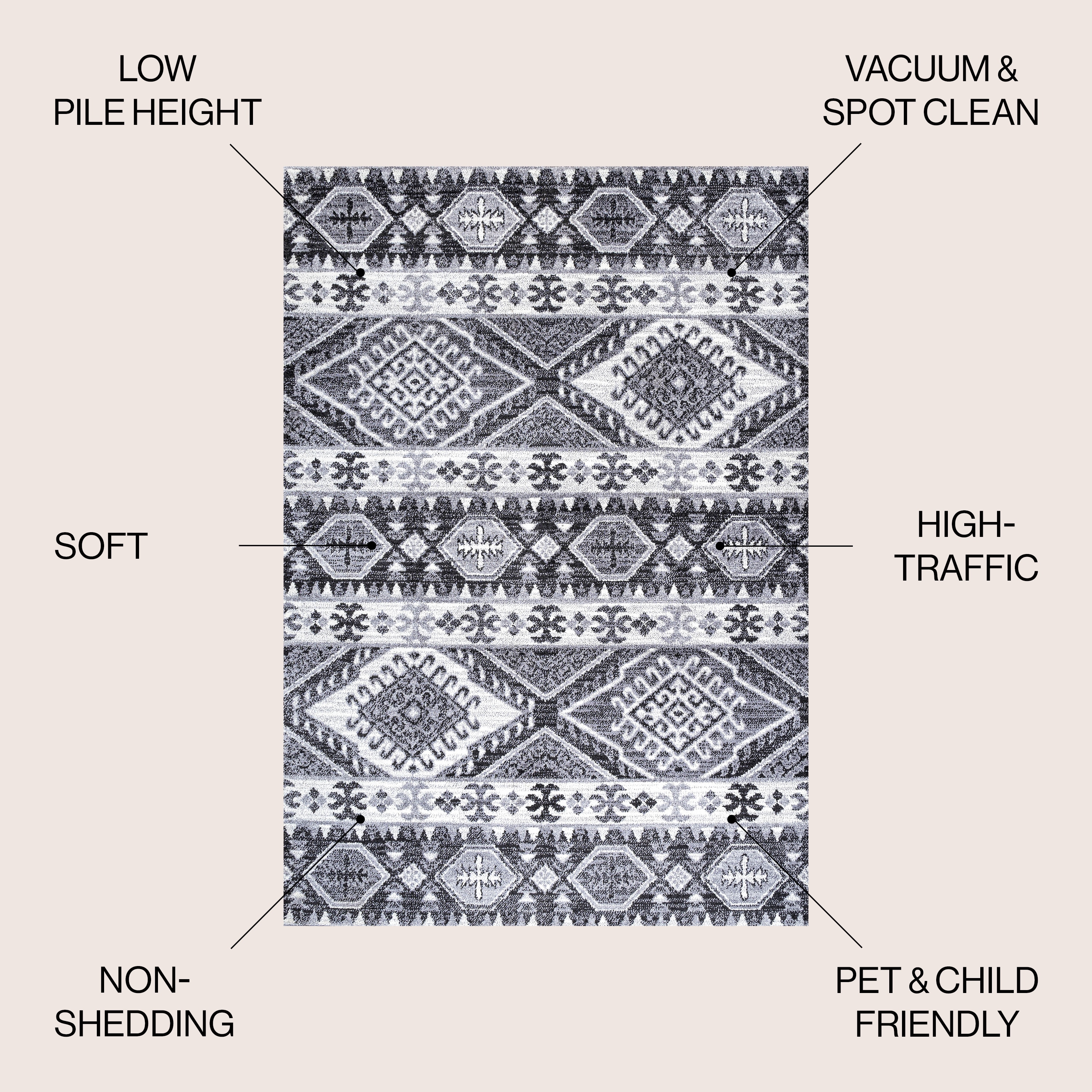 Moroccan Hype Geometric Gray 5x8 Synthetic Area Rug